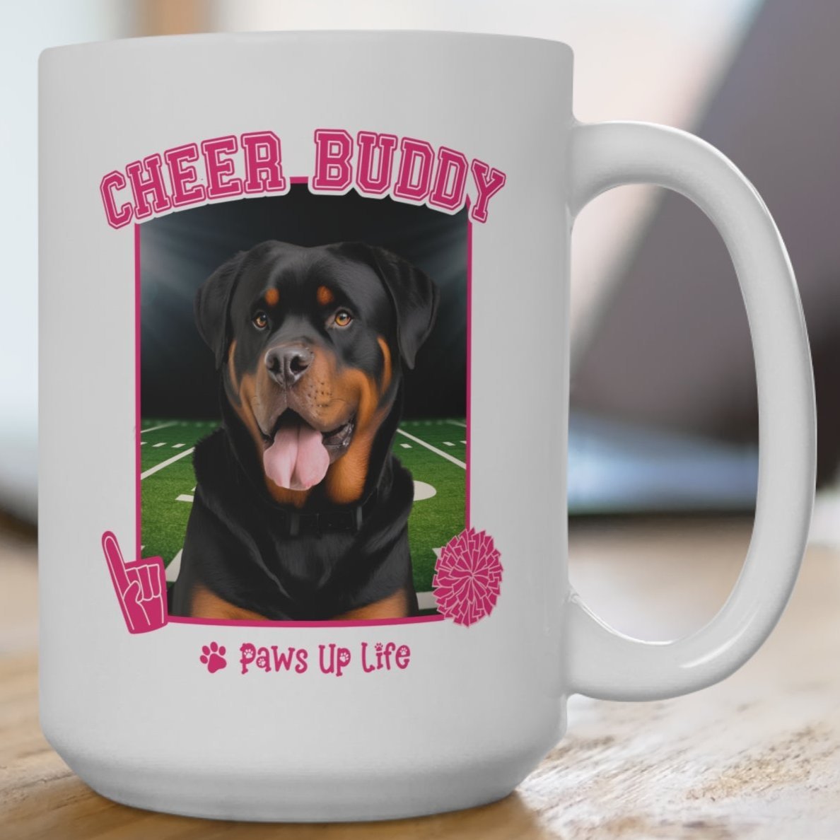 Rottweiler Cheer Buddy Cheerleading Dog 15oz Large Coffee Mug Ceramic Drinkware Tea Washable | Paws Up Life, LLC