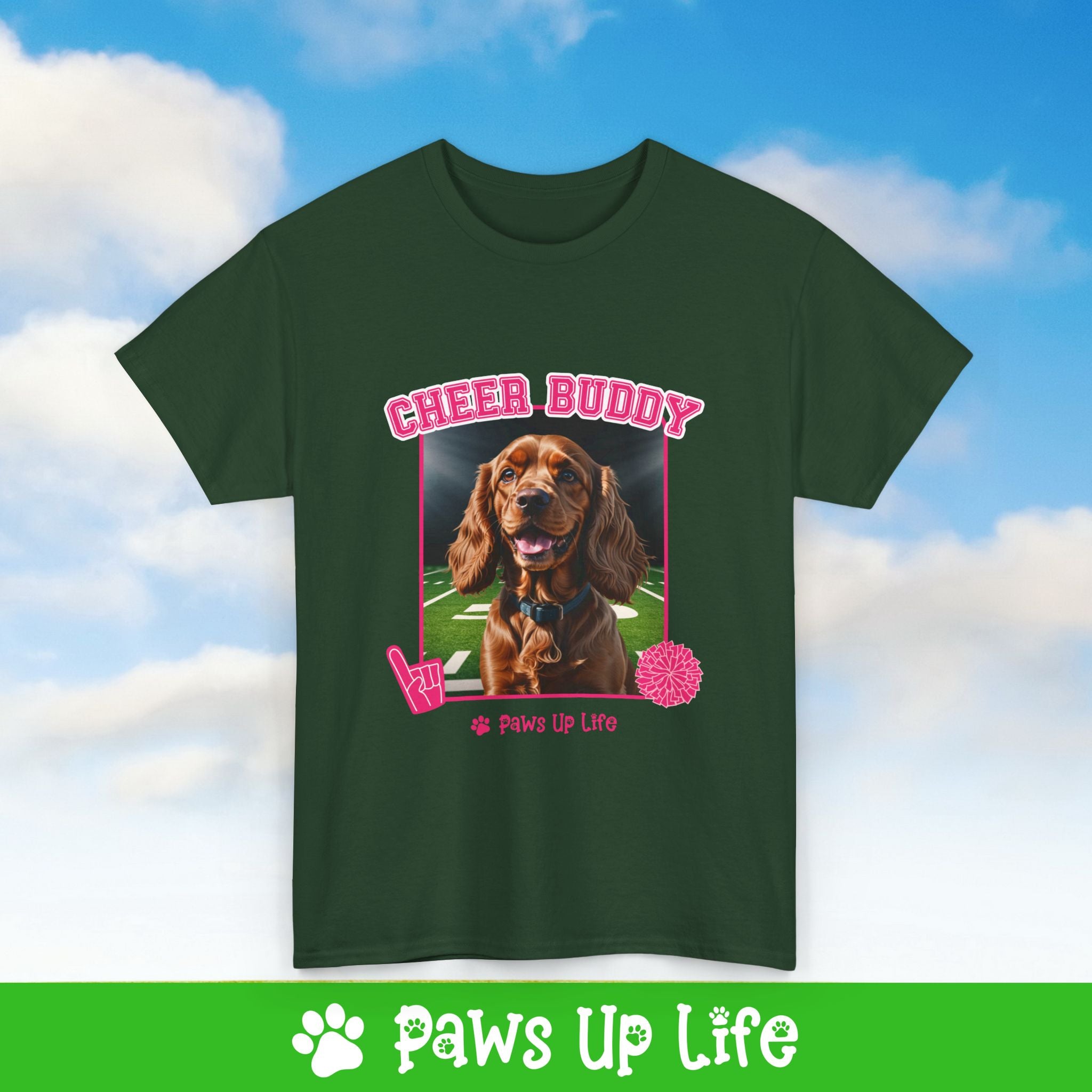 Cocker Spaniel Football Cheer Buddy Cheerleading Dog Tee, Shirt, Unisex Pet Lover Gift, Dog Mom Dad Tshirt, Animal Rescue Advocate, Cute Puppy Graphic Top Classic Collar | Paws Up Life, LLC