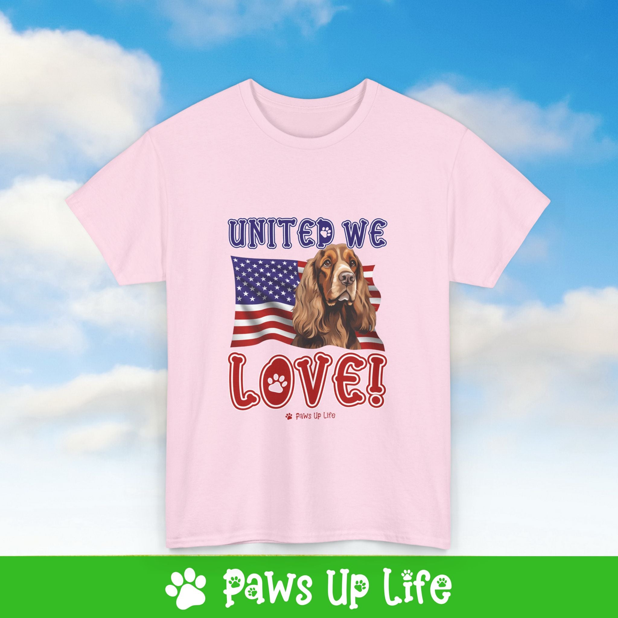 English Cocker Spaniel Dog United We Love Dog Tee, Shirt, Unisex Pet Lover Gift, Dog Mom Dad Tshirt, Animal Rescue Advocate, Cute Puppy Graphic Top Classic Collar | Paws Up Life, LLC