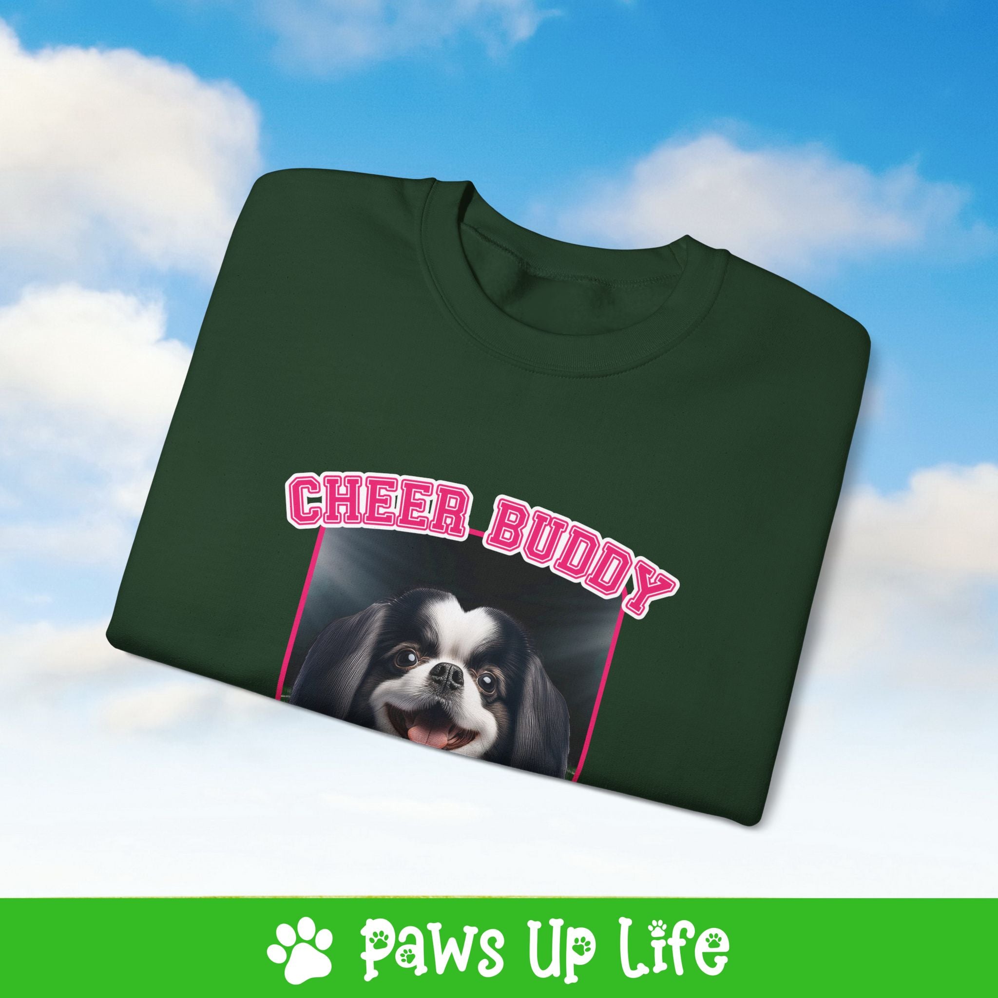 Japanese Chin Football Cheer Buddy Cheerleading Dog Crewneck Sweatshirt, Unisex Gift for Animal Lovers, Dog Mom Dad Sweatshirt, Cute Dog Lover Apparel, Fun Pet | Paws Up Life, LLC