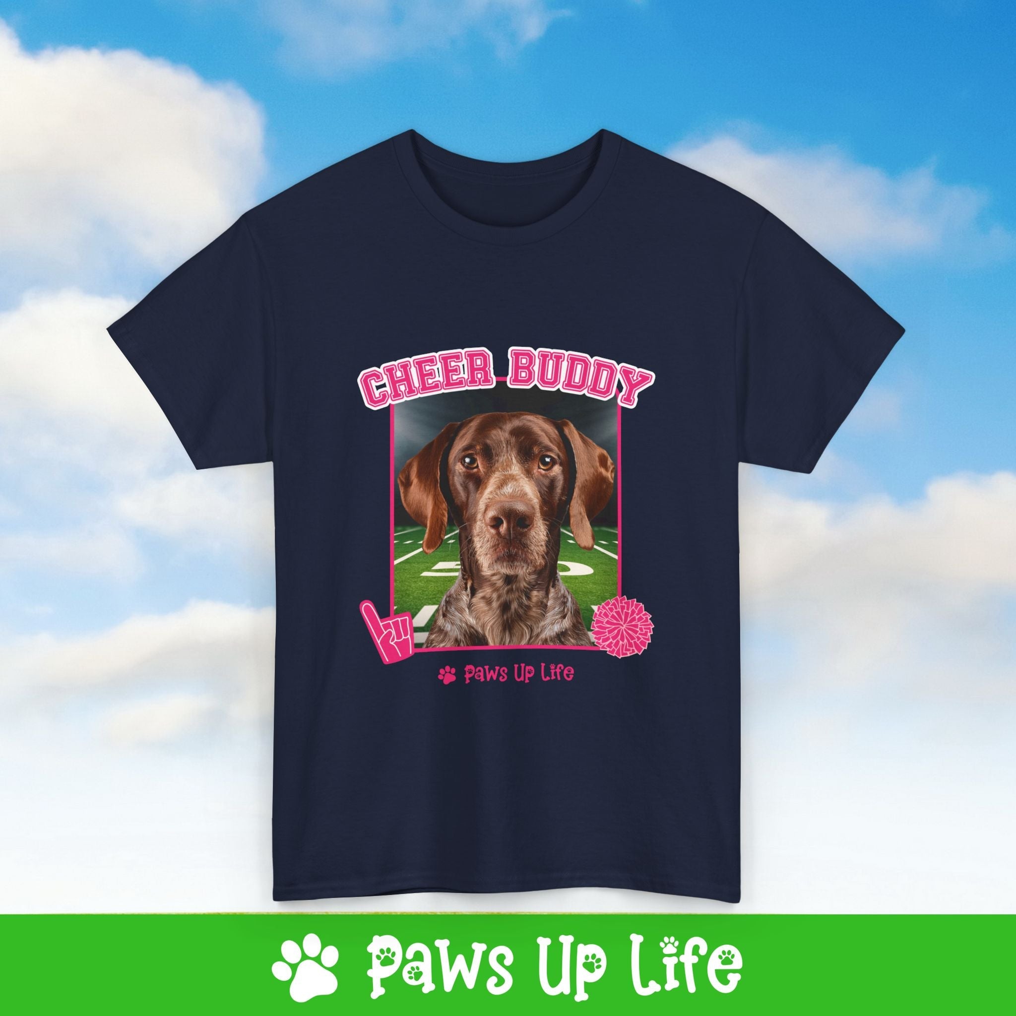 German Shorthaired Pointer Football Cheer Buddy Cheerleading Dog Tee, Shirt, Unisex Pet Lover Gift, Dog Mom Dad Tshirt, Animal Rescue Advocate, Cute Puppy Graphic Top Classic Collar | Paws Up Life, LLC