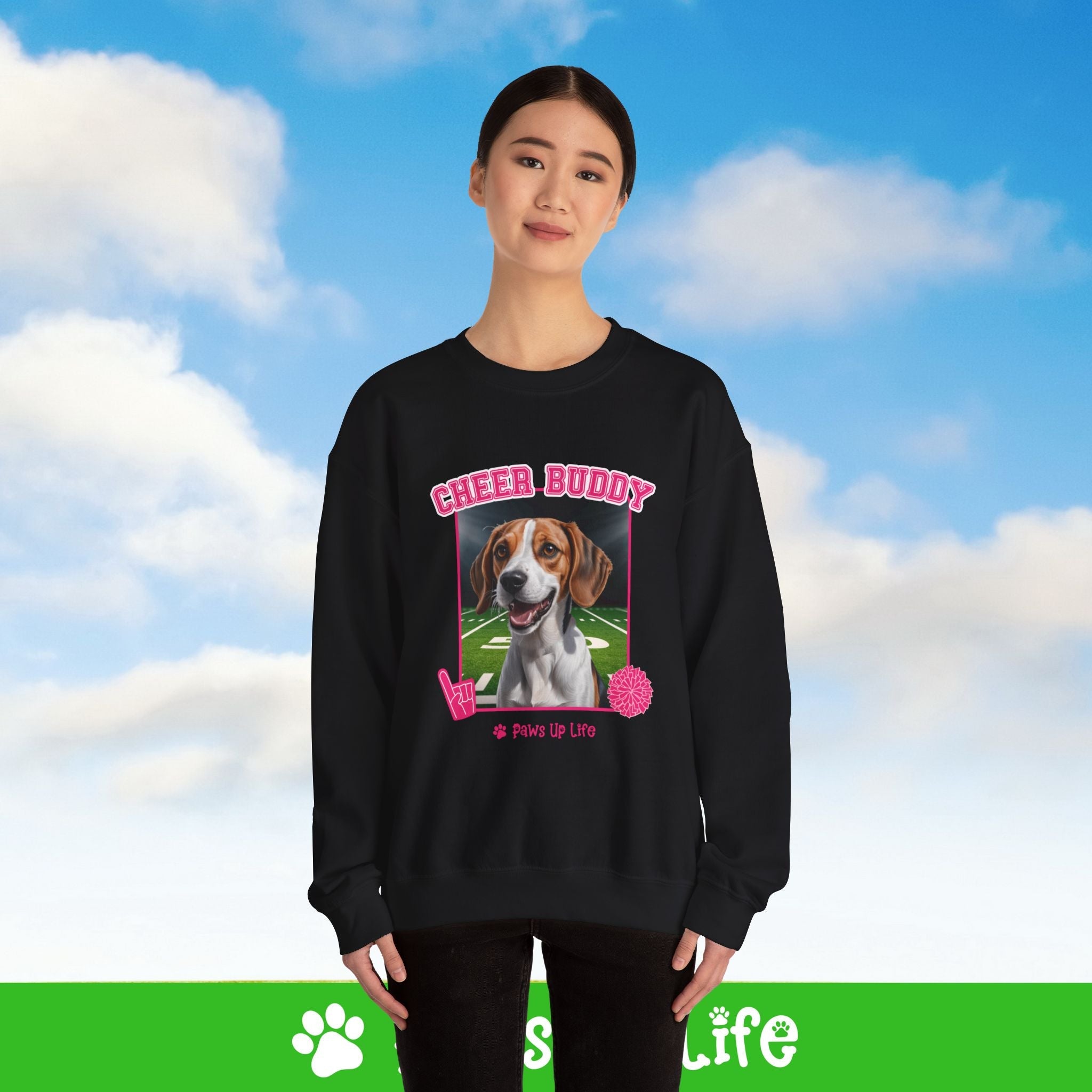 Beagle Cheer Buddy Cheerleading Dog Crewneck Sweatshirt, Unisex Gift for Animal Lovers, Dog Mom Dad Sweatshirt, Cute Dog Lover Apparel, Fun Pet | Paws Up Life, LLC