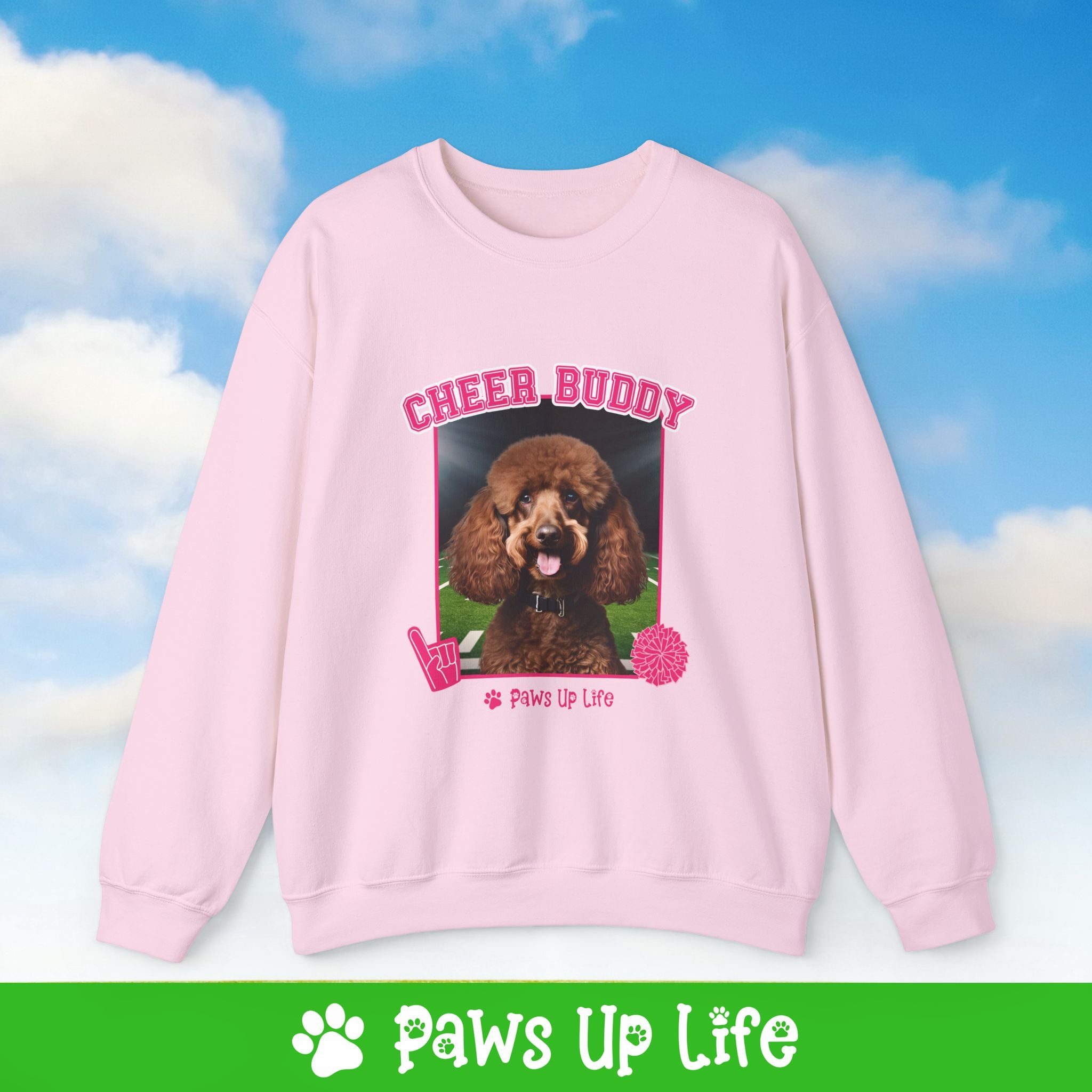 Brown Poodle Football Cheer Buddy Cheerleading Dog Crewneck Sweatshirt, Unisex Gift for Animal Lovers, Dog Mom Dad Sweatshirt, Cute Dog Lover Apparel, Fun Pet | Paws Up Life, LLC