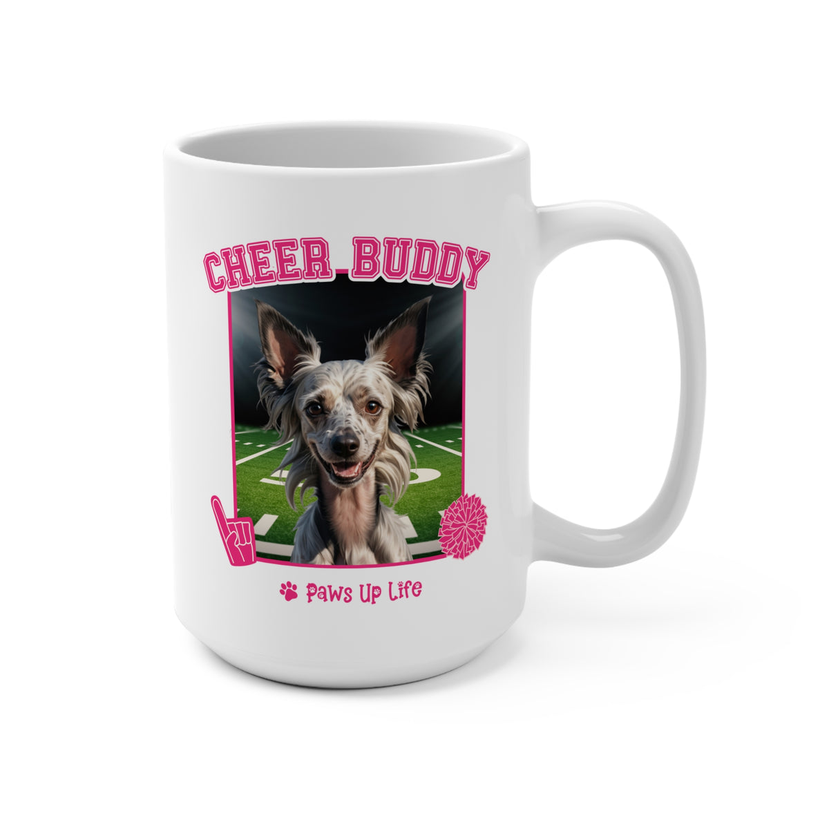 Chinese Crested Football Cheer Buddy Cheerleading Dog 15oz Large Coffee Mug Ceramic Drinkware Tea Washable | Paws Up Life, LLC