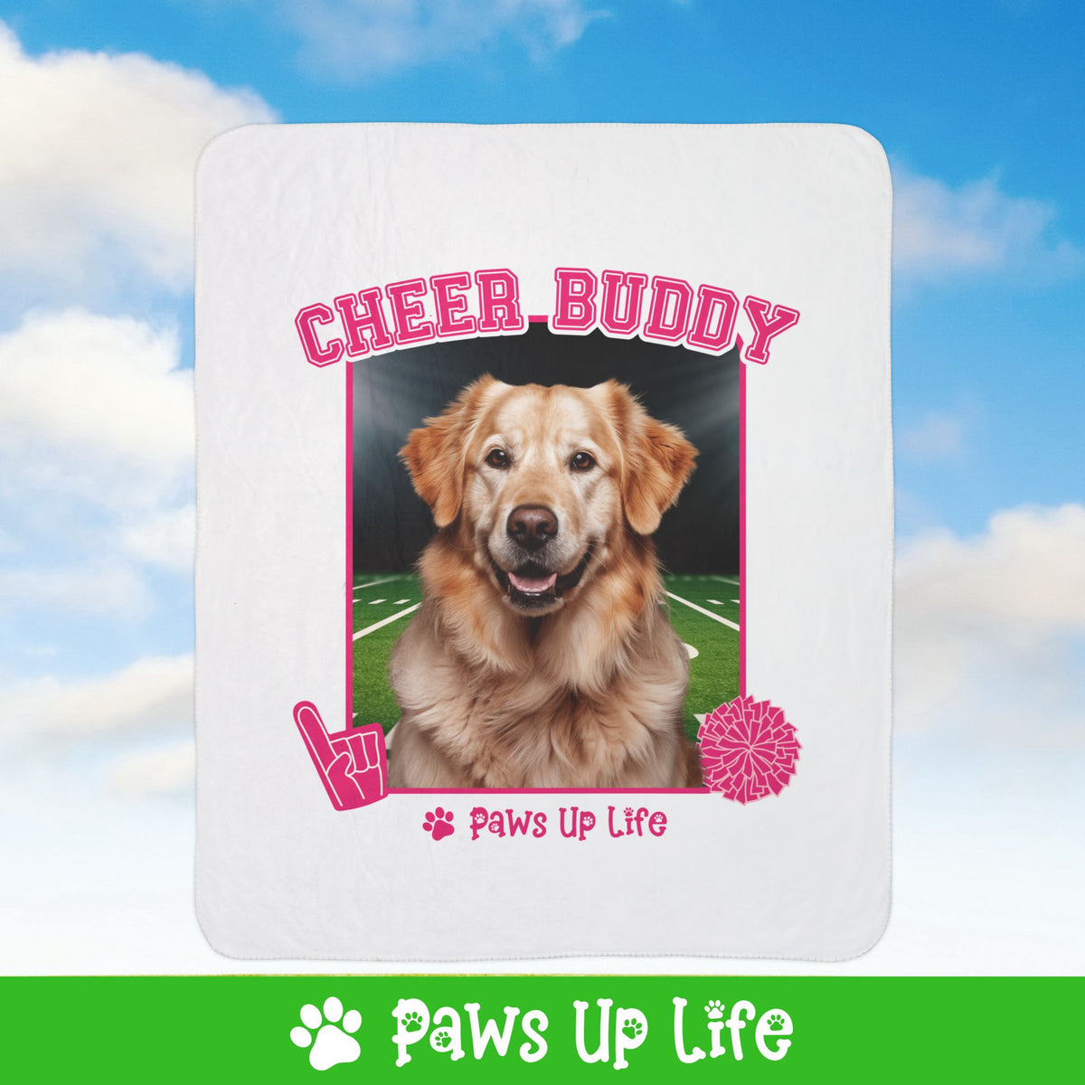 Golden Retriever Football Cheer Buddy Cheerleading Dog Fleece Sherpa Blanket - Perfect for Snuggling and Cozy Napping | Paws Up Life, LLC