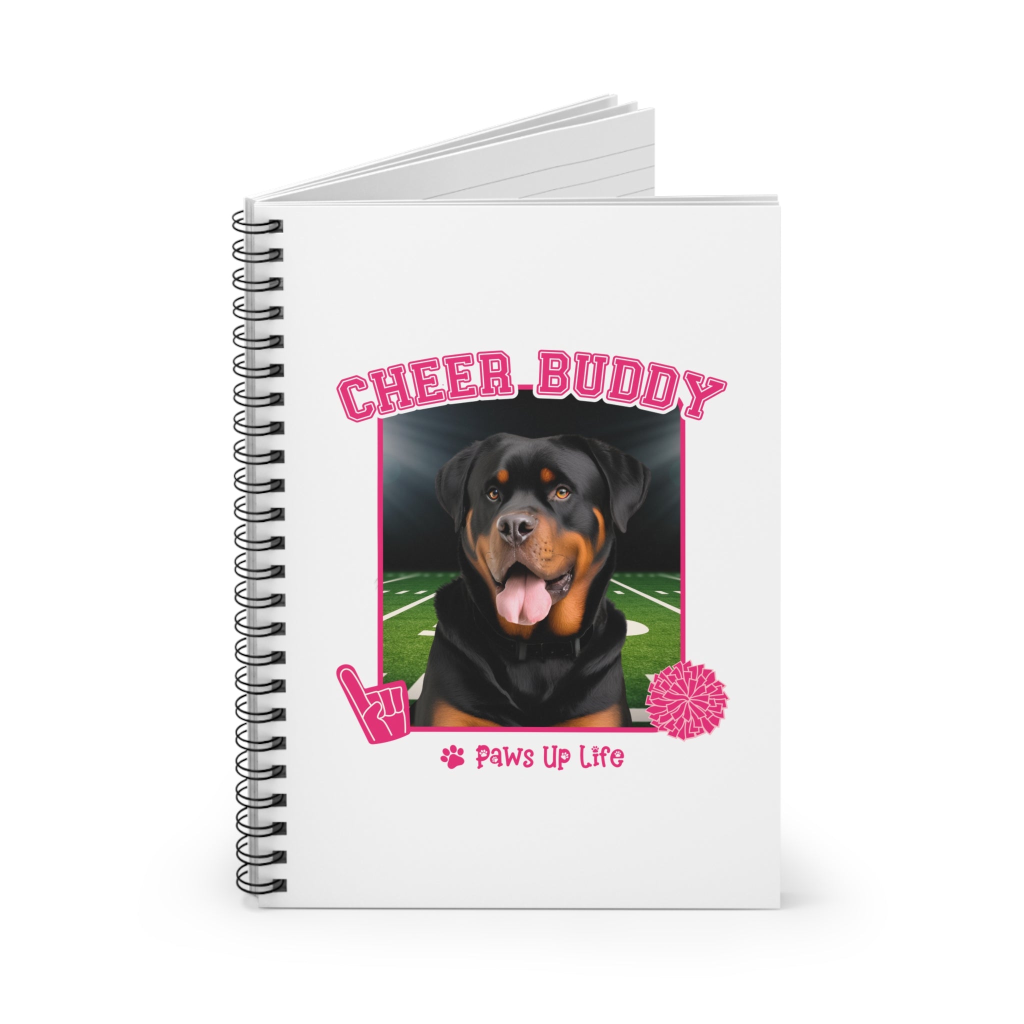 Rottweiler Football Cheer Buddy Cheerleading Dog Spiral Notebook for Office and Home - Ruled Line | Paws Up Life, LLC