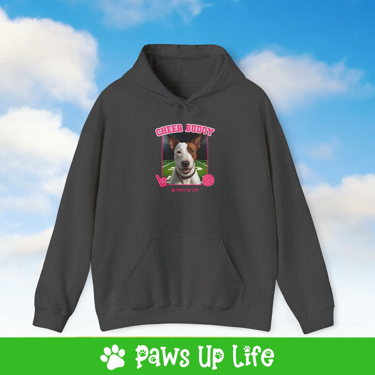 Bull Terrier Football Cheer Buddy Cheerleading Dog Unisex Hoodie Hooded Sweatshirt Classic Comfy Cotton | Paws Up Life, LLC