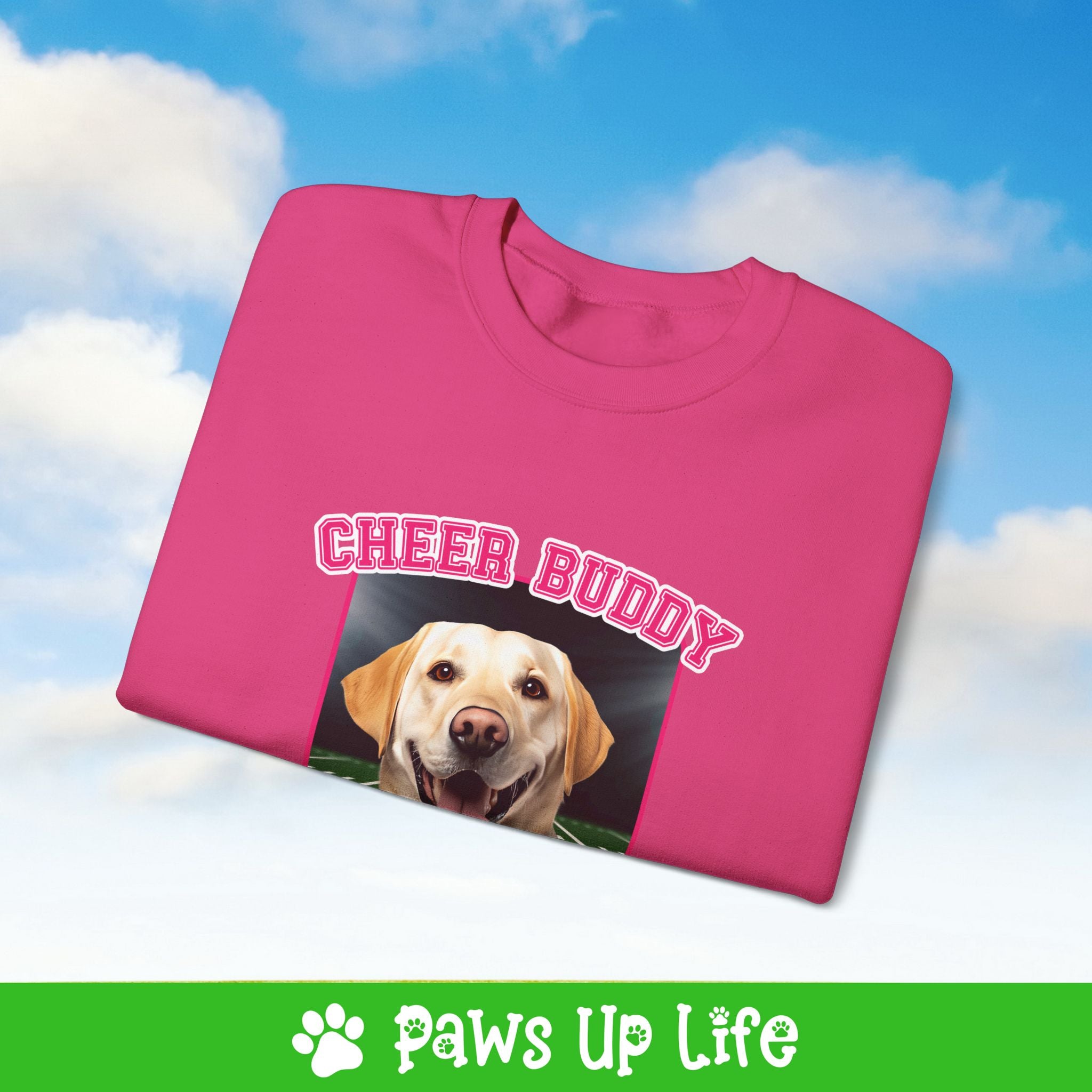 Labrador Retriever Yellow Lab Football Cheer Buddy Cheerleading Dog Crewneck Sweatshirt, Unisex Gift for Animal Lovers, Dog Mom Dad Sweatshirt, Cute Dog Lover Apparel, Fun Pet | Paws Up Life, LLC