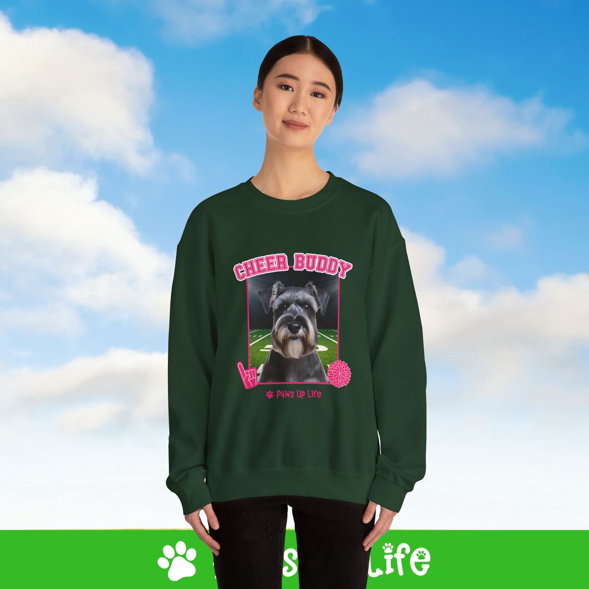 Miniature Schnauzer Football Cheer Buddy Cheerleading Dog Crewneck Sweatshirt, Unisex Gift for Animal Lovers, Dog Mom Dad Sweatshirt, Cute Dog Lover Apparel, Fun Pet | Paws Up Life, LLC