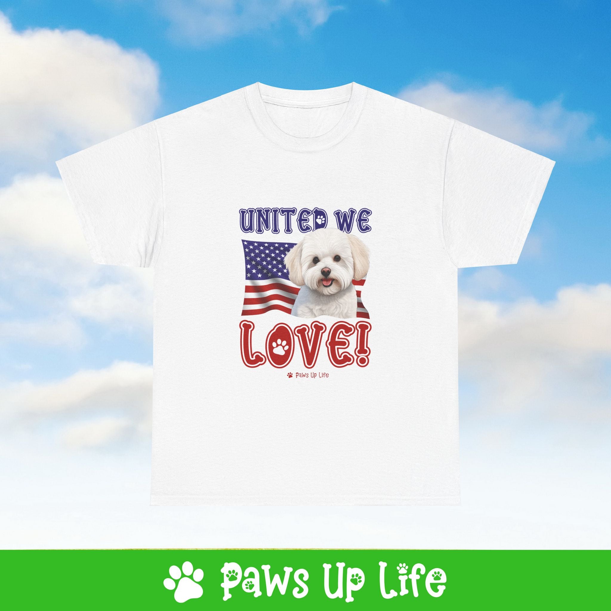 Bichon Frise Dog United We Love Dog Tee, Shirt, Unisex Pet Lover Gift, Dog Mom Dad Tshirt, Animal Rescue Advocate, Cute Puppy Graphic Top Classic Collar | Paws Up Life, LLC