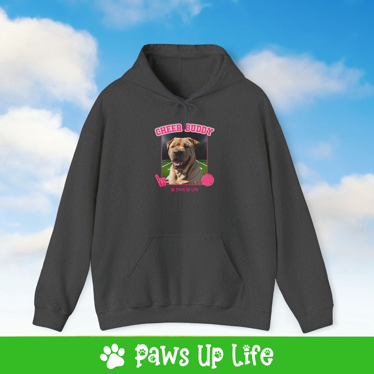 Chinese Shar Pei Football Cheer Buddy Cheerleading Dog Unisex Hoodie Hooded Sweatshirt Classic Comfy Cotton | Paws Up Life, LLC