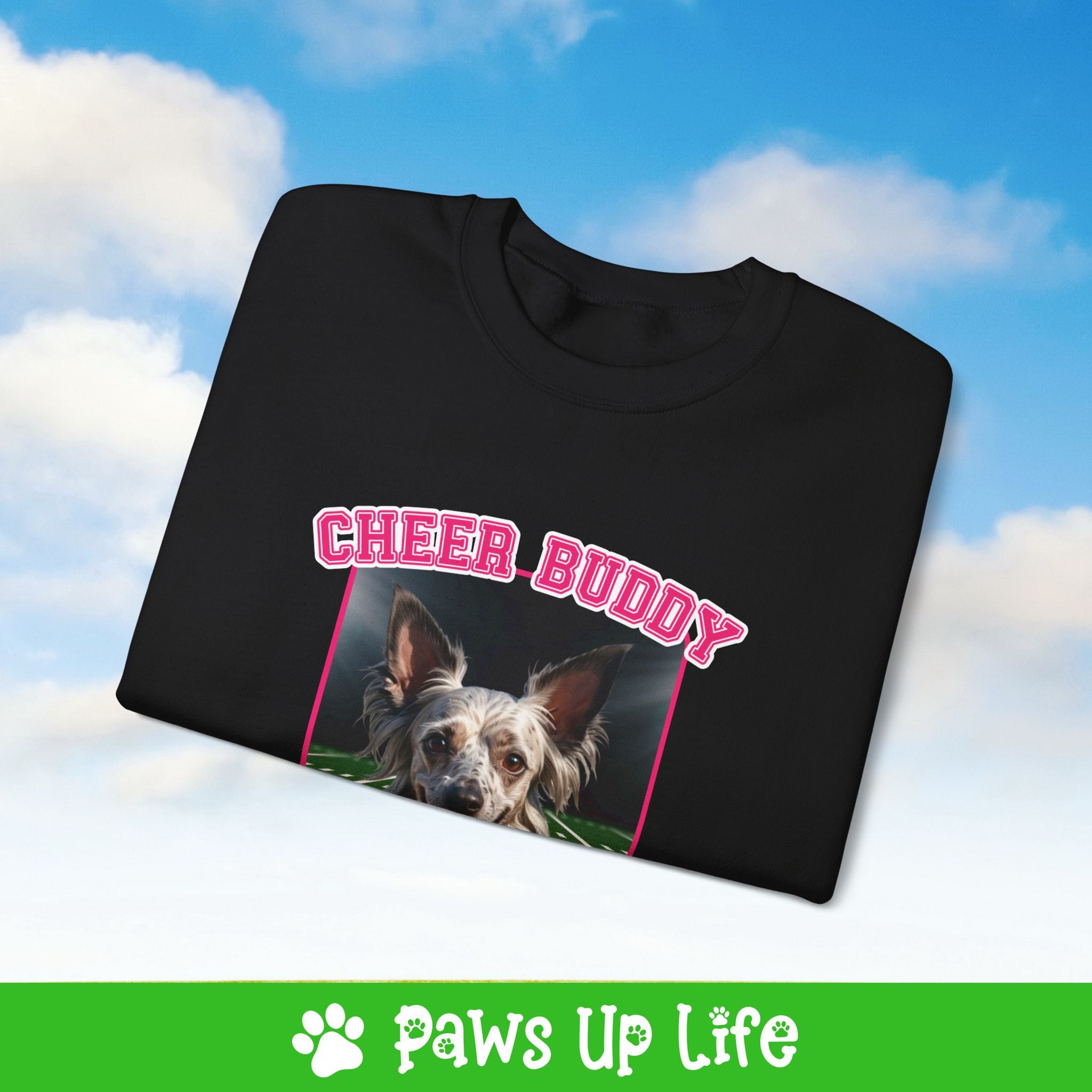 Chinese Crested Football Cheer Buddy Cheerleading Dog Crewneck Sweatshirt, Unisex Gift for Animal Lovers, Dog Mom Dad Sweatshirt, Cute Dog Lover Apparel, Fun Pet