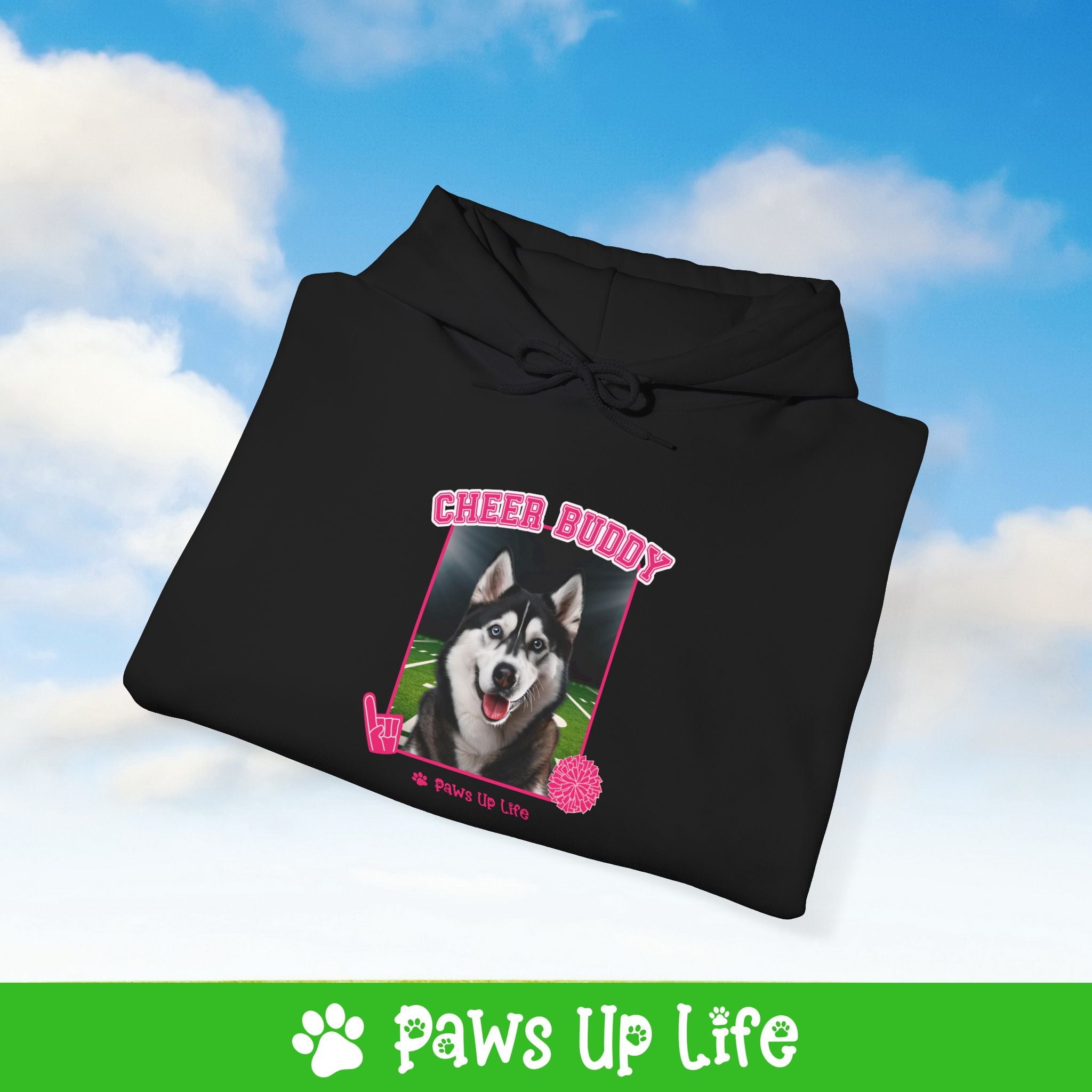 Black Siberian Husky Football Cheer Buddy Cheerleading Dog Unisex Hoodie Hooded Sweatshirt Classic Comfy Cotton | Paws Up Life, LLC