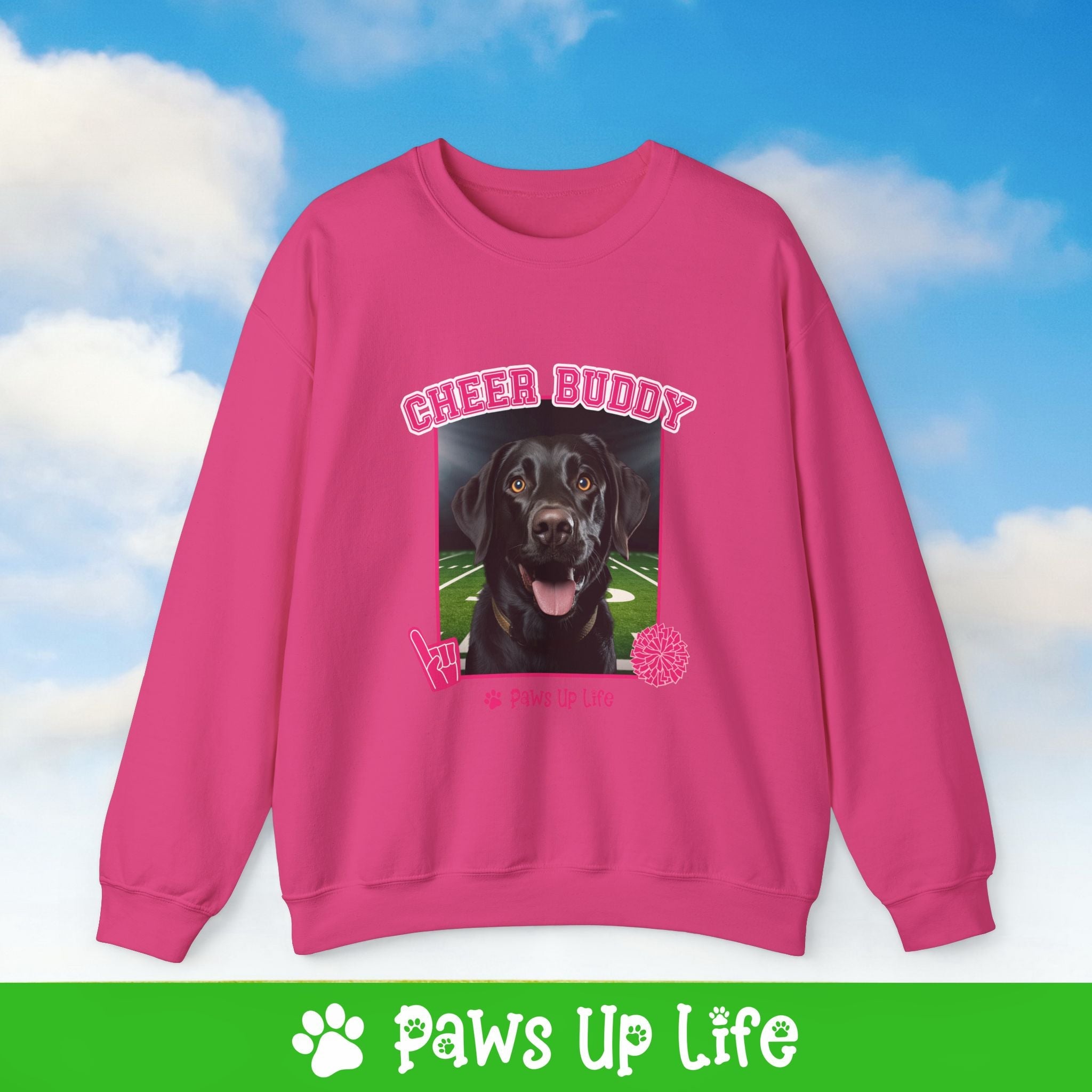 Labradore Retriever Black Lab Football Cheer Buddy Cheerleading Dog Crewneck Sweatshirt, Unisex Gift for Animal Lovers, Dog Mom Dad Sweatshirt, Cute Dog Lover Apparel, Fun Pet | Paws Up Life, LLC