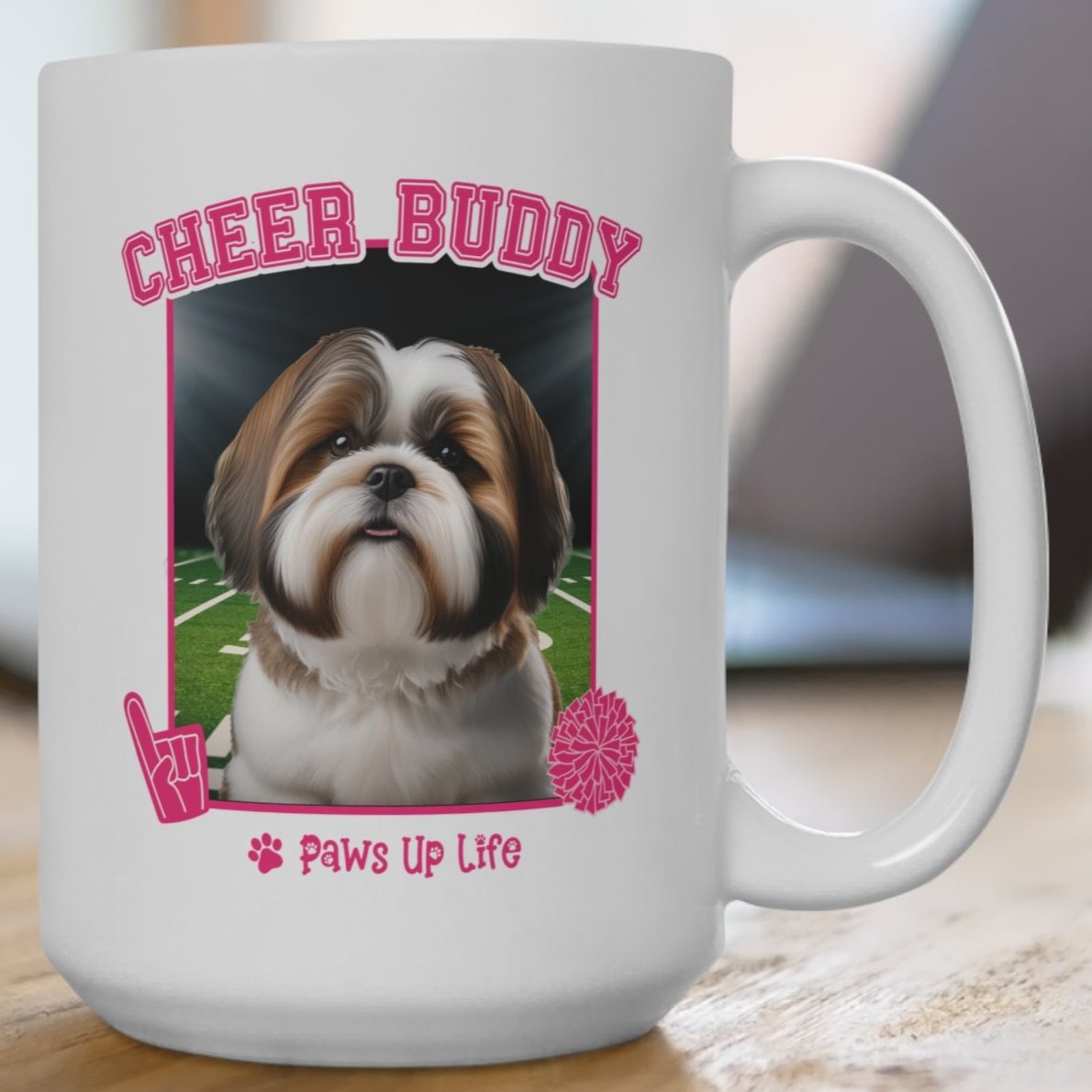 Brown Shih Tzu Football Cheer Buddy Cheerleading Dog 15oz Large Coffee Mug Ceramic Drinkware Tea Washable | Paws Up Life, LLC