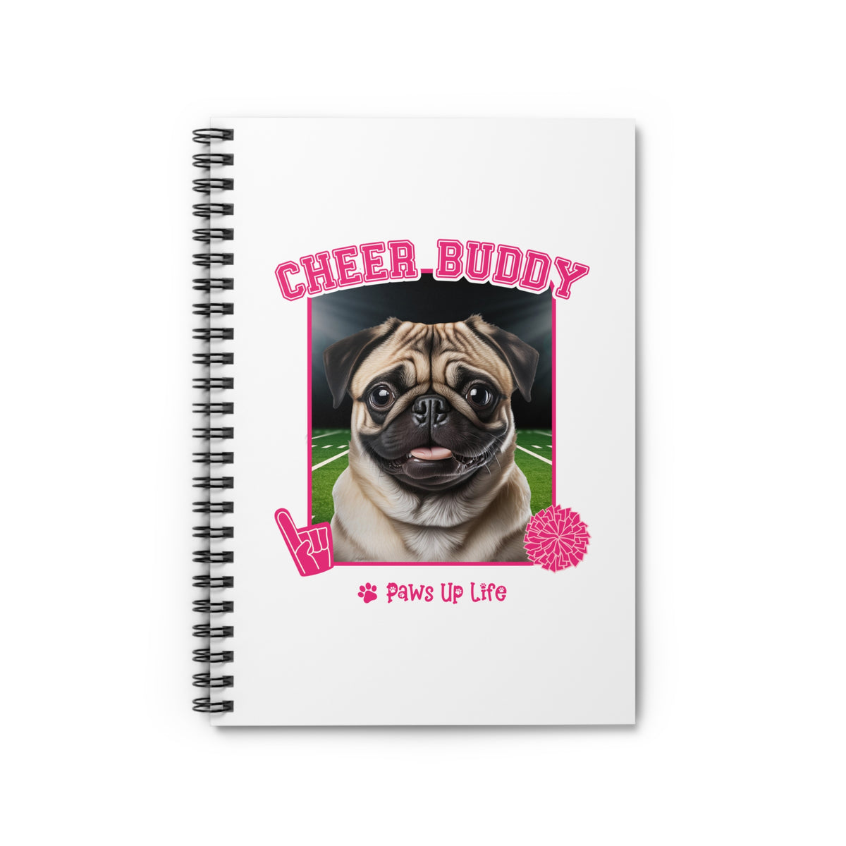 Pug Football Cheer Buddy Cheerleading Dog Spiral Notebook for Office and Home - Ruled Line | Paws Up Life, LLC