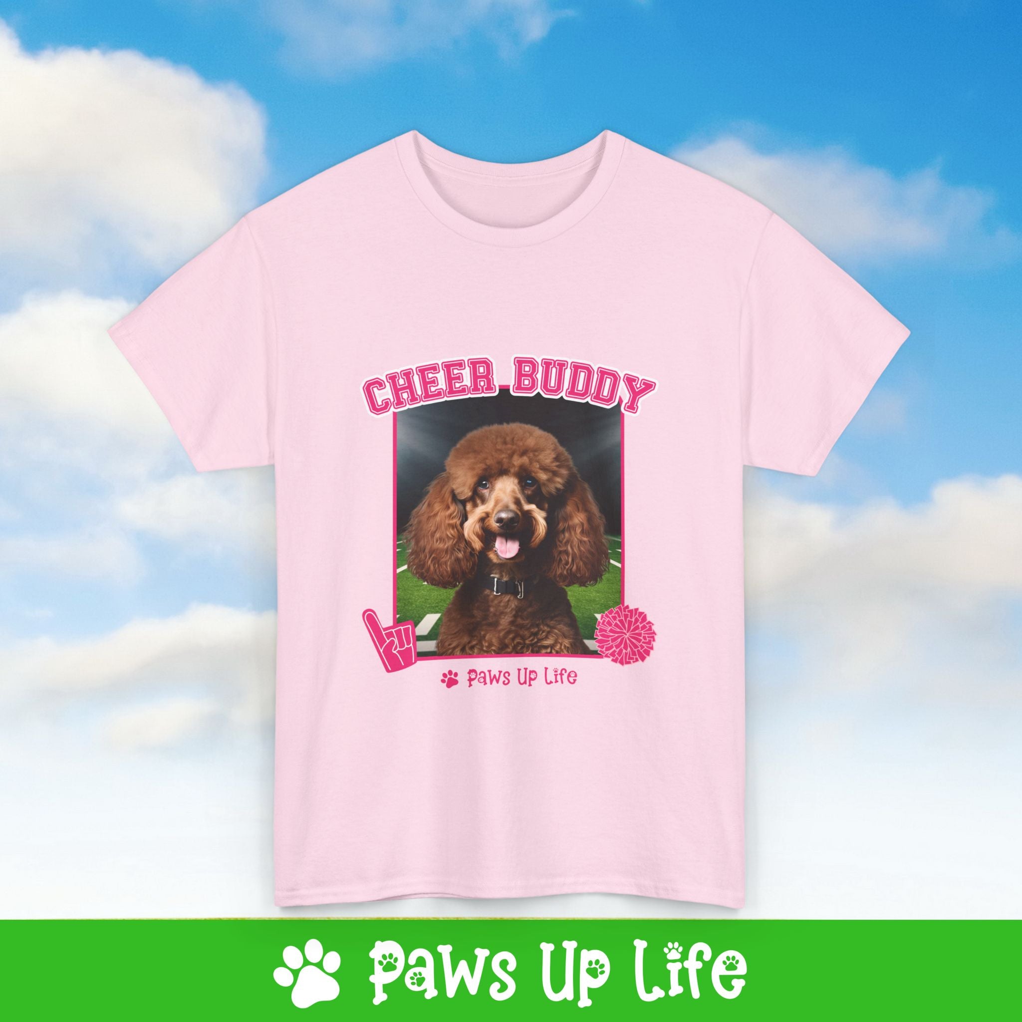 Brown Poodle Football Cheer Buddy Cheerleading Dog Tee, Shirt, Unisex Pet Lover Gift, Dog Mom Dad Tshirt, Animal Rescue Advocate, Cute Puppy Graphic Top Classic Collar | Paws Up Life, LLC