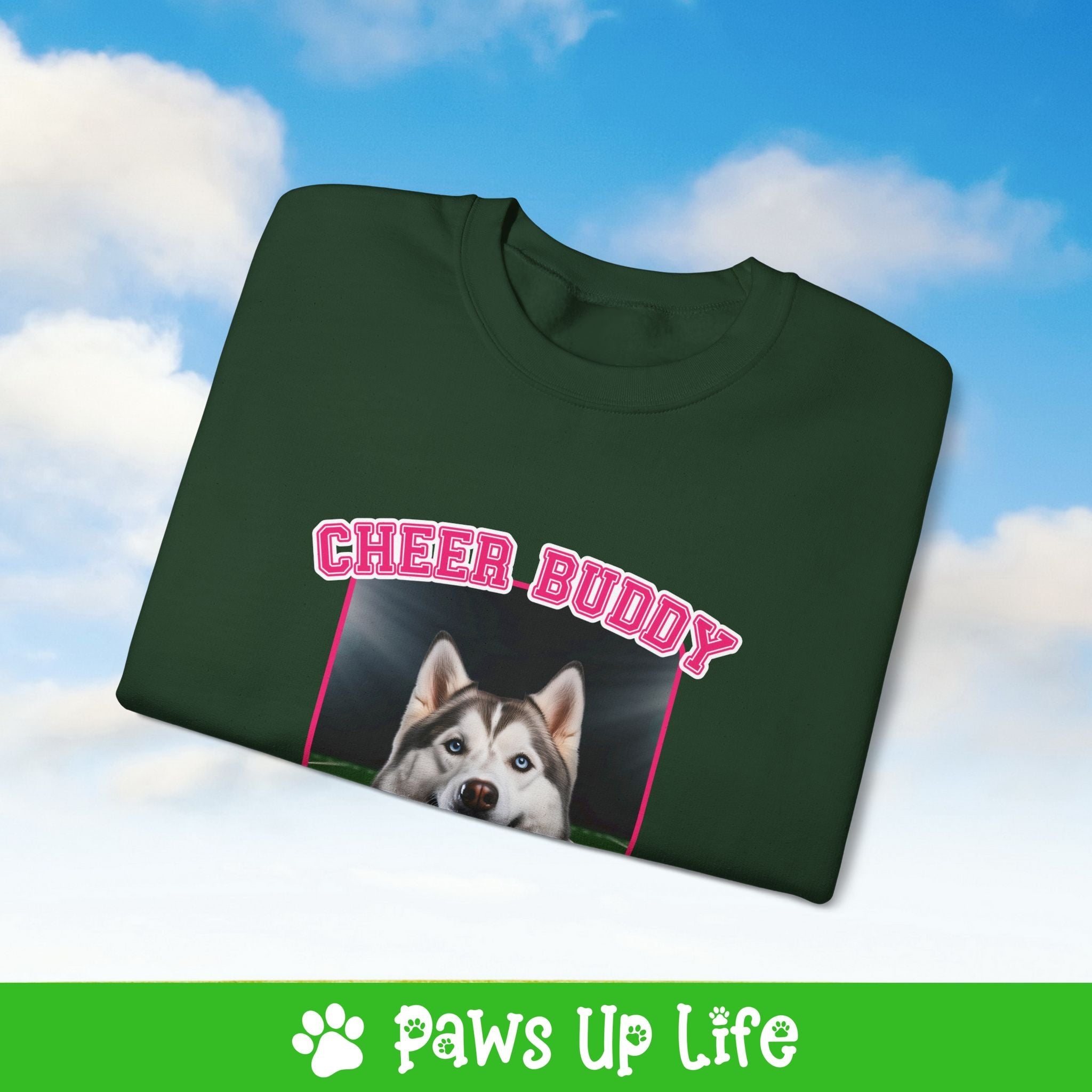 White Siberian Husky Football Cheer Buddy Cheerleading Dog Crewneck Sweatshirt, Unisex Gift for Animal Lovers, Dog Mom Dad Sweatshirt, Cute Dog Lover Apparel, Fun Pet | Paws Up Life, LLC