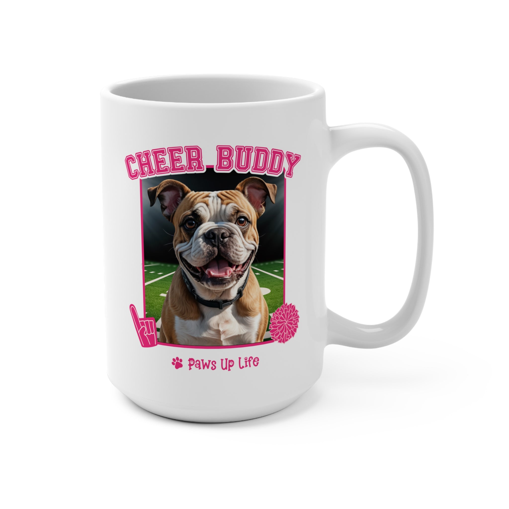 Bulldog Football Cheer Buddy Cheerleading Dog 15oz Large Coffee Mug Ceramic Drinkware Tea Washable | Paws Up Life, LLC