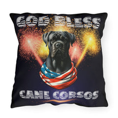 God Bless Cane Corso Dog Patriotic Outdoor Pillows | Multiple Sizes Available