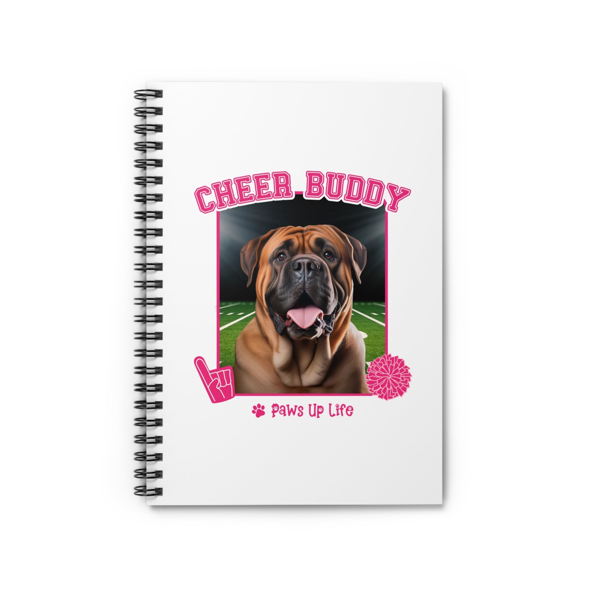 Mastiff Football Cheer Buddy Cheerleading Dog Spiral Notebook for Office and Home - Ruled Line | Paws Up Life, LLC