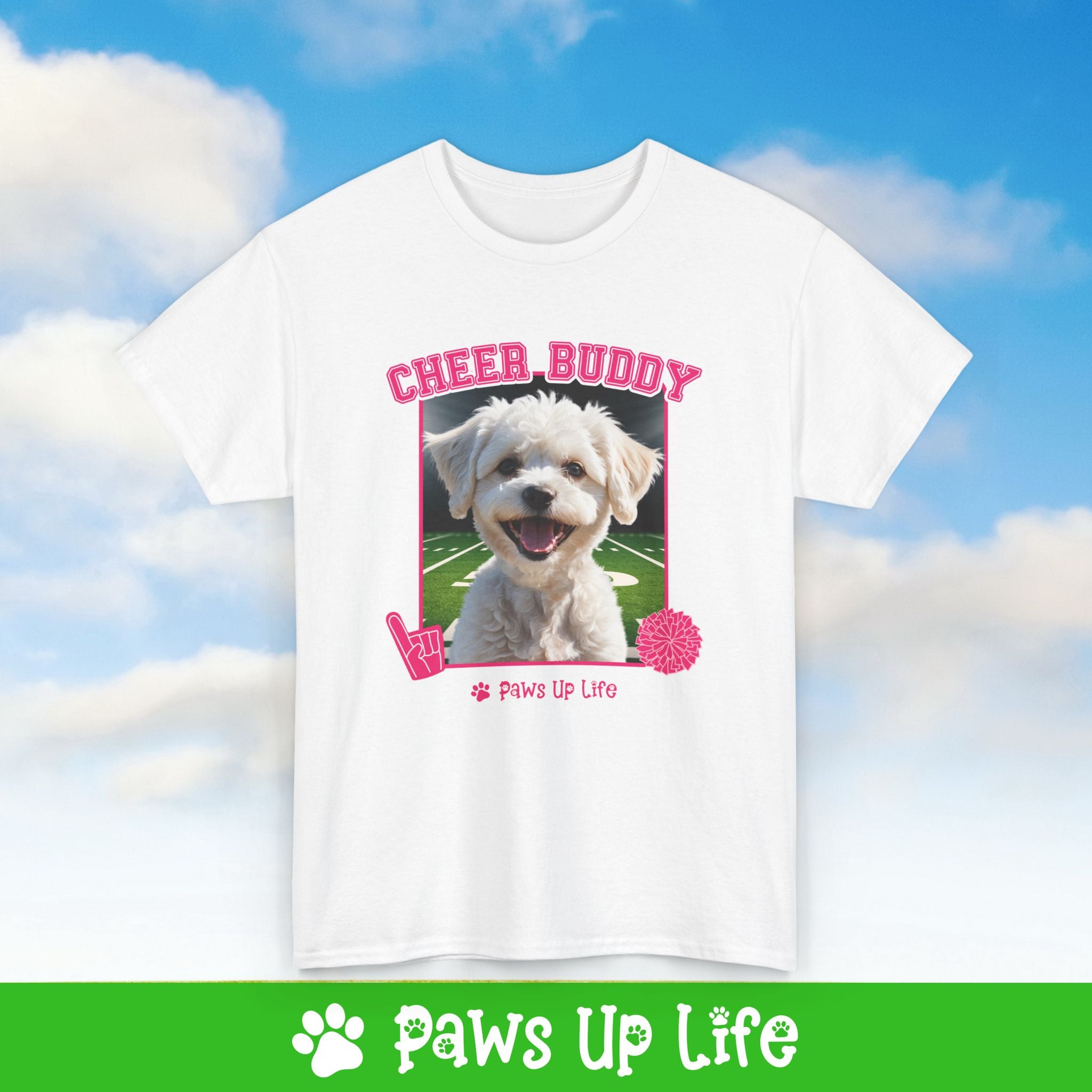 Bichons Frise Football Cheer Buddy Cheerleading Dog Tee, Shirt, Unisex Pet Lover Gift, Dog Mom Dad Tshirt, Animal Rescue Advocate, Cute Puppy Graphic Top Classic Collar | Paws Up Life, LLC