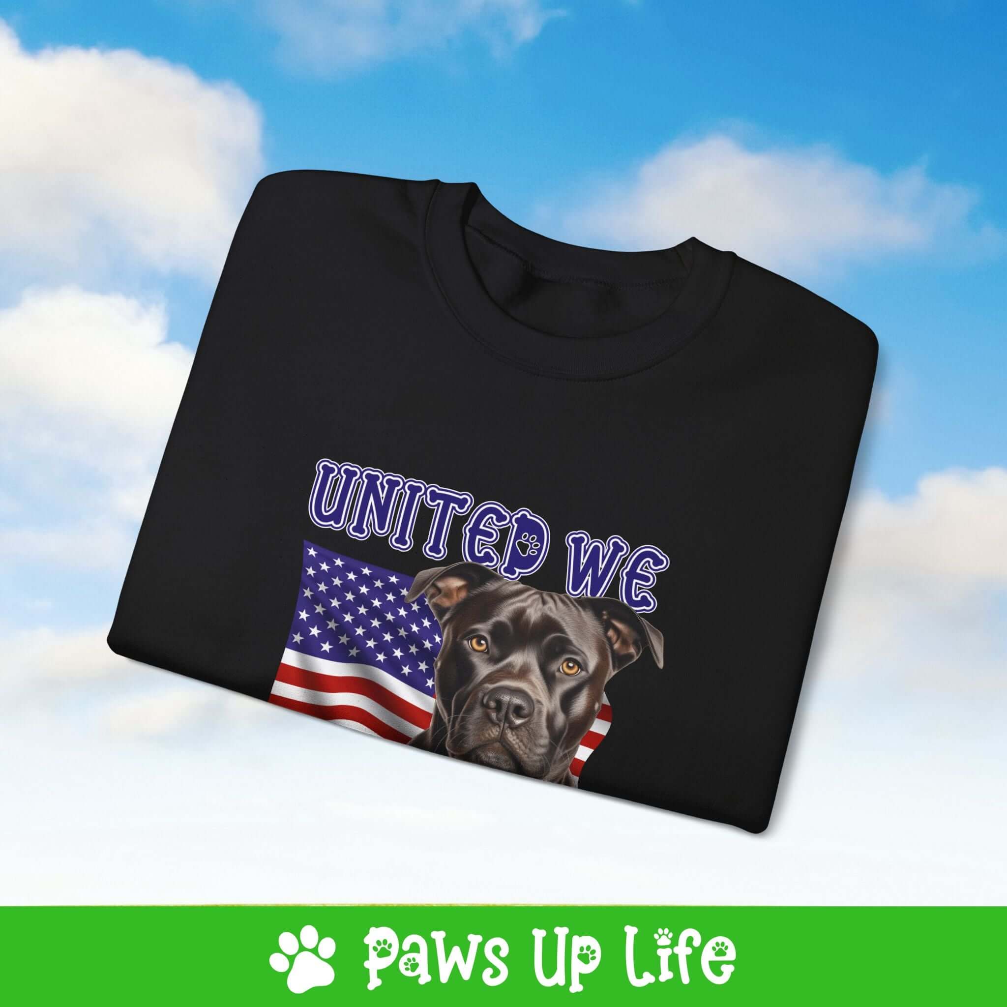 "United We Love" Staffordshire Bull Terrier Dog Crewneck Sweatshirt – Patriotic Dog Lover Gift, Unisex Apparel for Proud Dog Moms & Dads