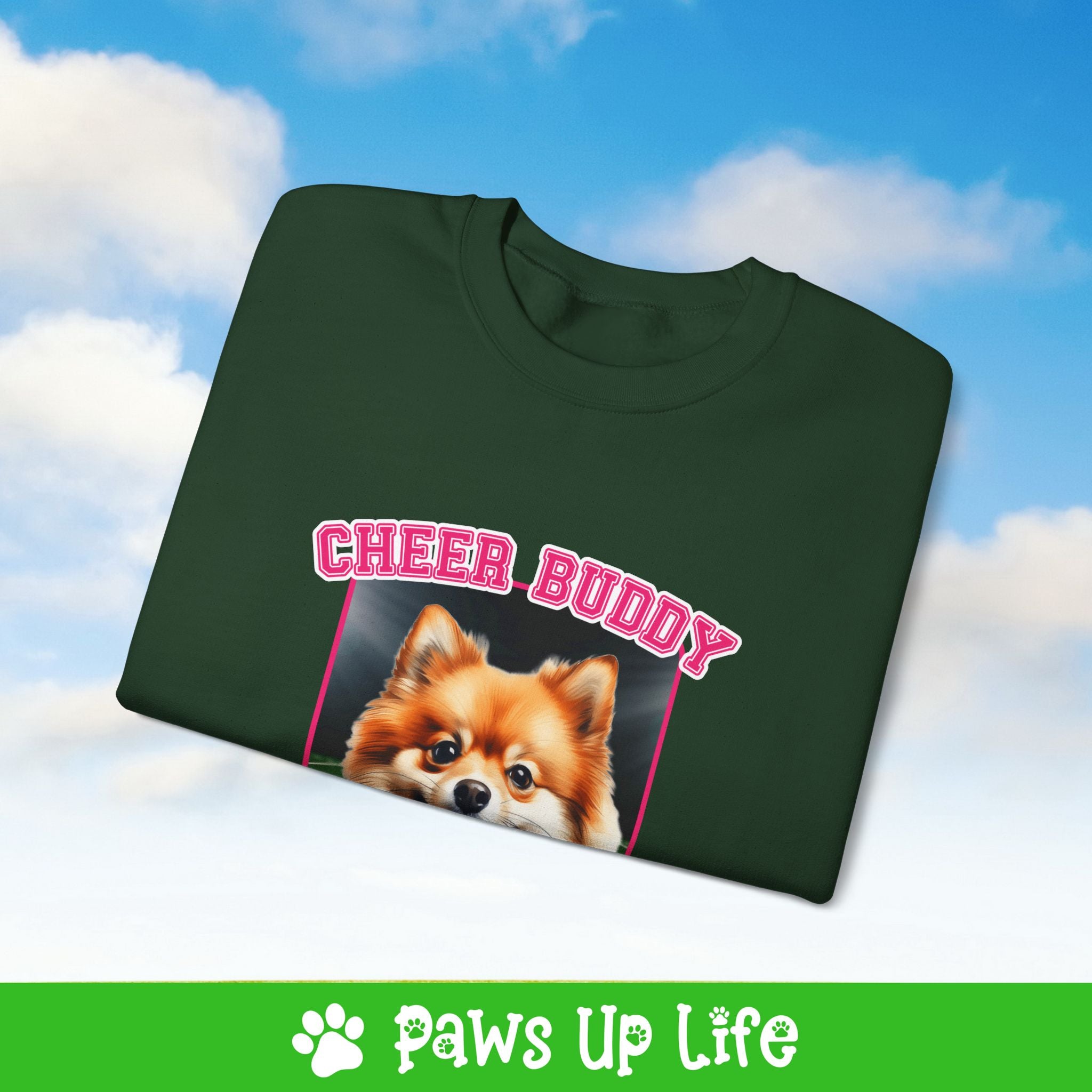 Pomeranian Football Cheer Buddy Cheerleading Dog Crewneck Sweatshirt, Unisex Gift for Animal Lovers, Dog Mom Dad Sweatshirt, Cute Dog Lover Apparel, Fun Pet | Paws Up Life, LLC