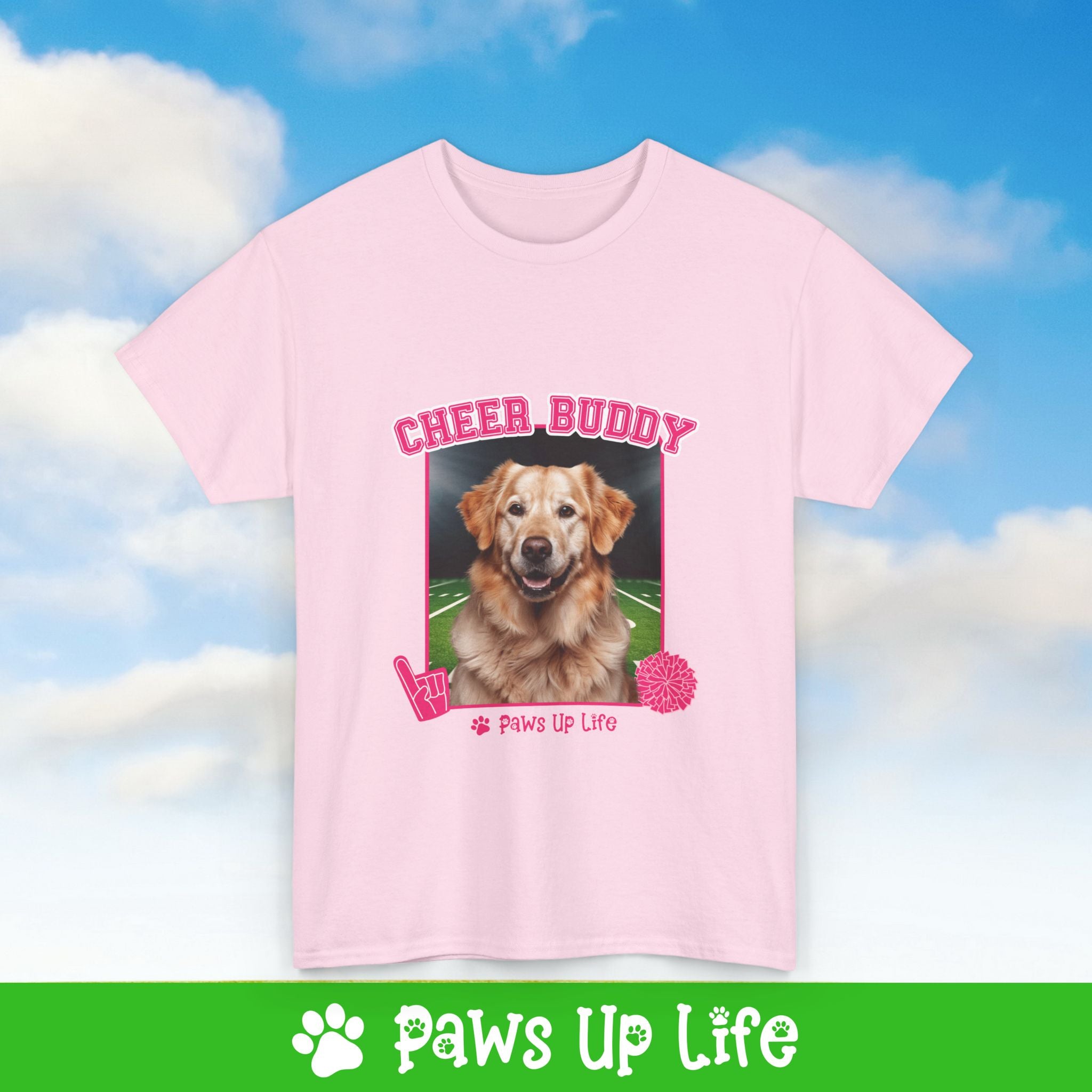 Golden Retriever Football Cheer Buddy Cheerleading Dog Tee, Shirt, Unisex Pet Lover Gift, Dog Mom Dad Tshirt, Animal Rescue Advocate, Cute Puppy Graphic Top Classic Collar | Paws Up Life, LLC