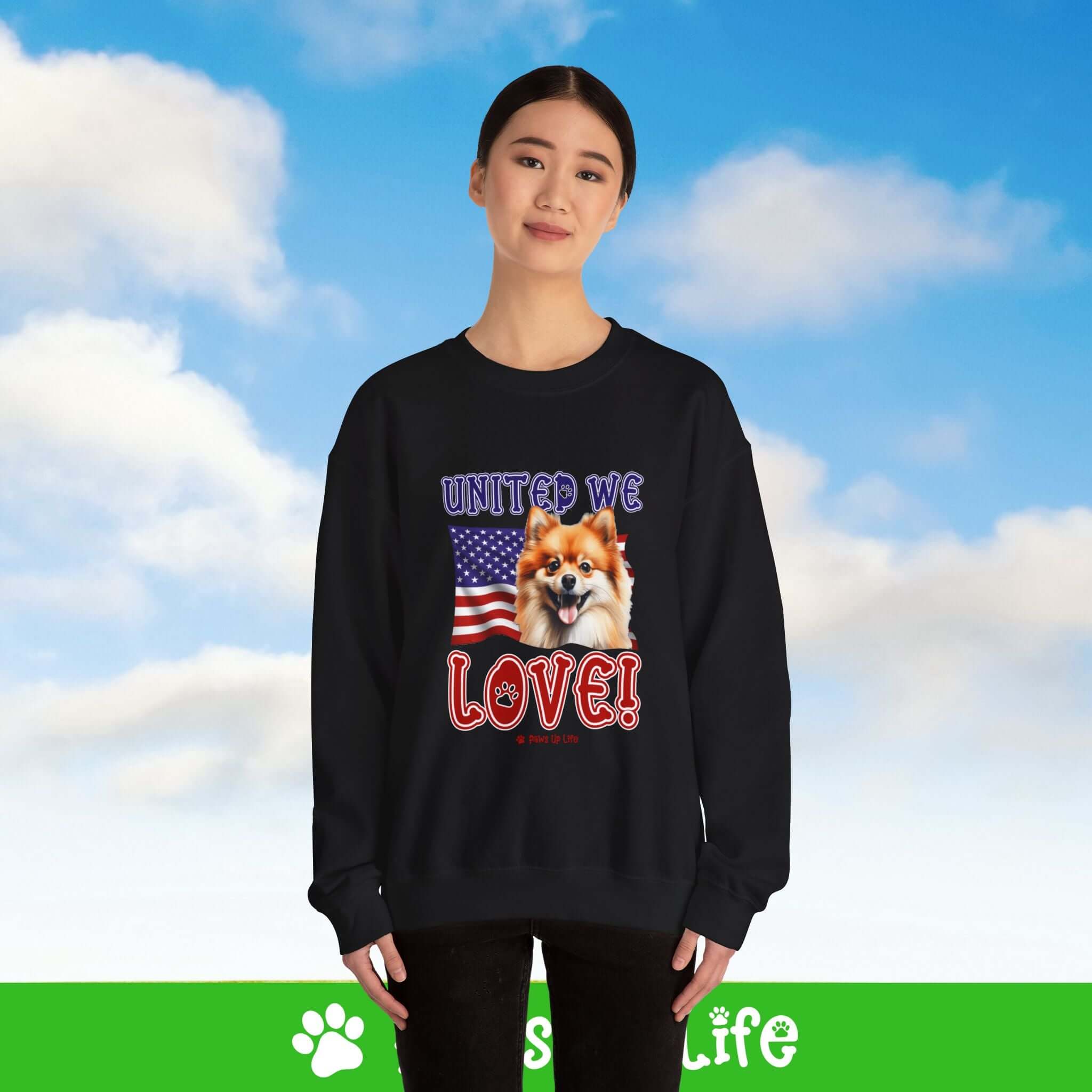 Pomeranian Dog United We Love Dog Crewneck Sweatshirt, Unisex Gift for Animal Lovers, Dog Mom Dad Sweatshirt, Cute Dog Lover Apparel, Fun Pet | Paws Up Life, LLC