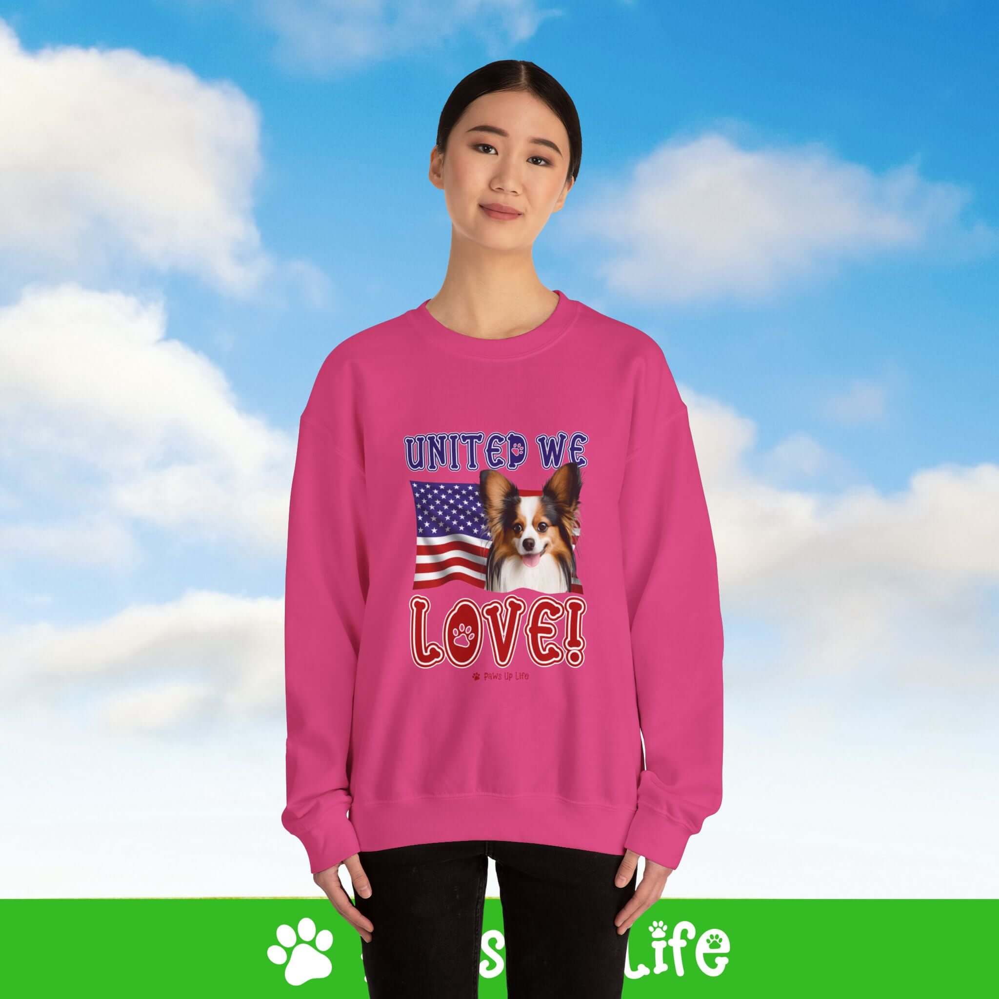 Papillon Dog United We Love Dog Crewneck Sweatshirt, Unisex Gift for Animal Lovers, Dog Mom Dad Sweatshirt, Cute Dog Lover Apparel, Fun Pet | Paws Up Life, LLC