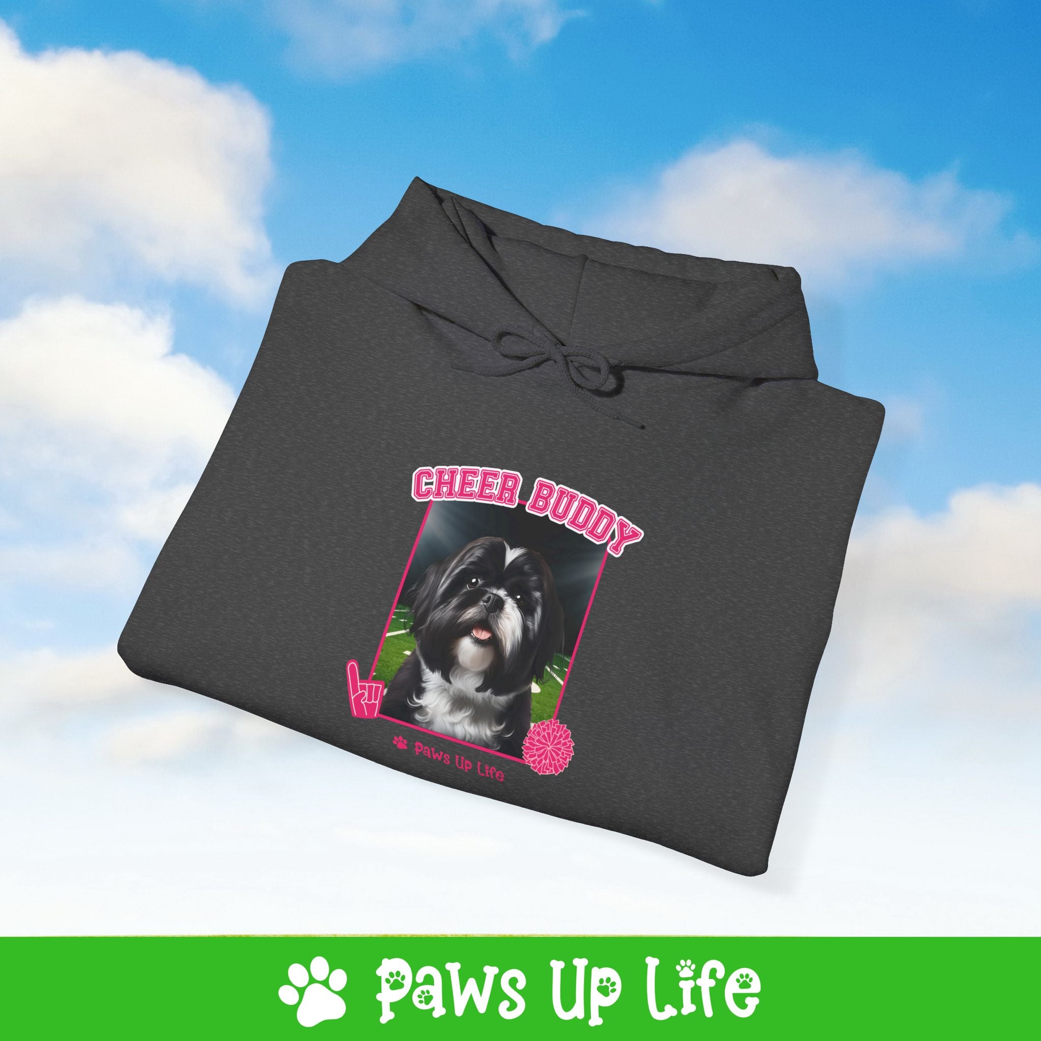 Black Shih Tzu Football Cheer Buddy Cheerleading Dog Unisex Hoodie Hooded Sweatshirt Classic Comfy Cotton | Paws Up Life, LLC