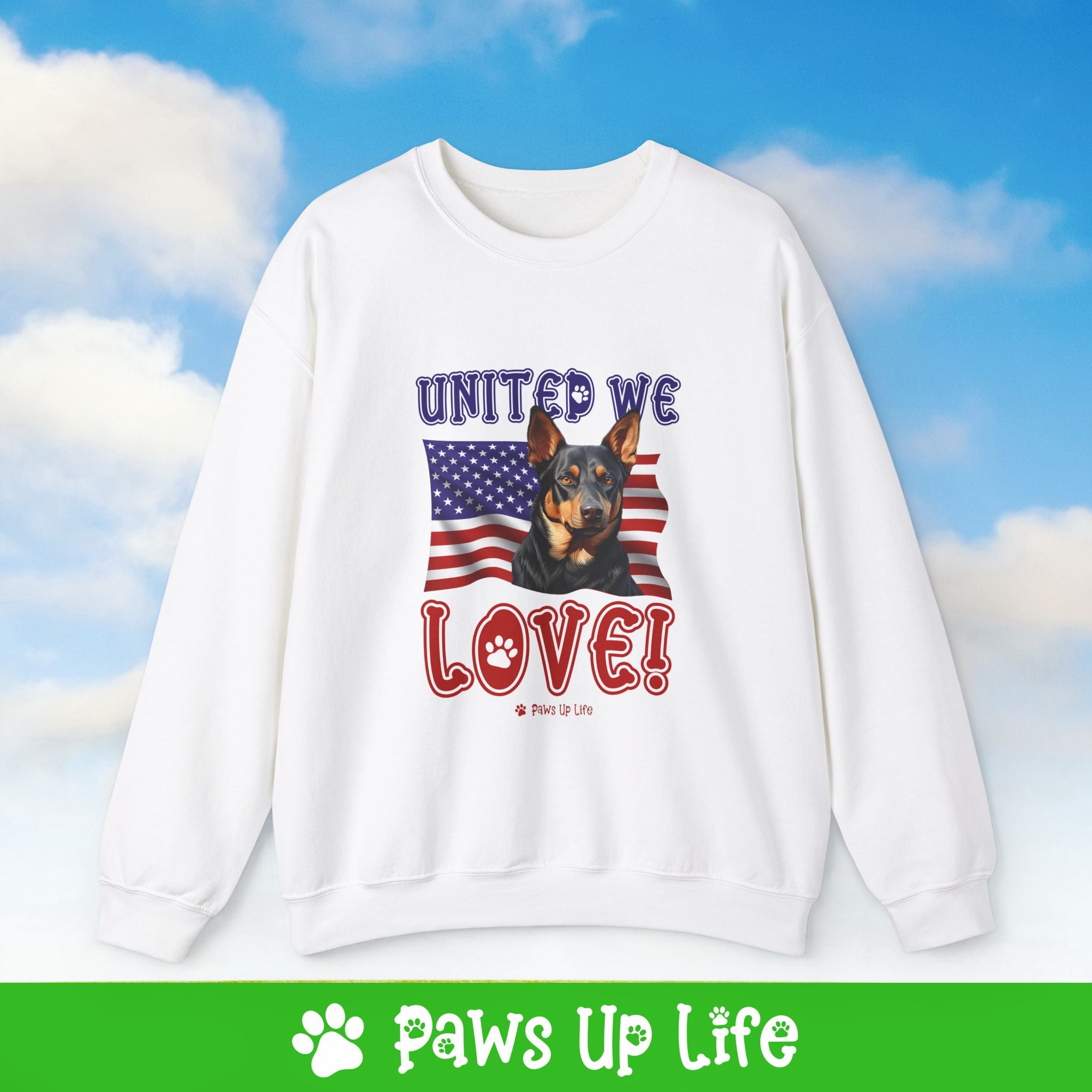 Australian Kelpie Dog United We Love Dog Crewneck Sweatshirt, Unisex Gift for Animal Lovers, Dog Mom Dad Sweatshirt, Cute Dog Lover Apparel, Fun Pet