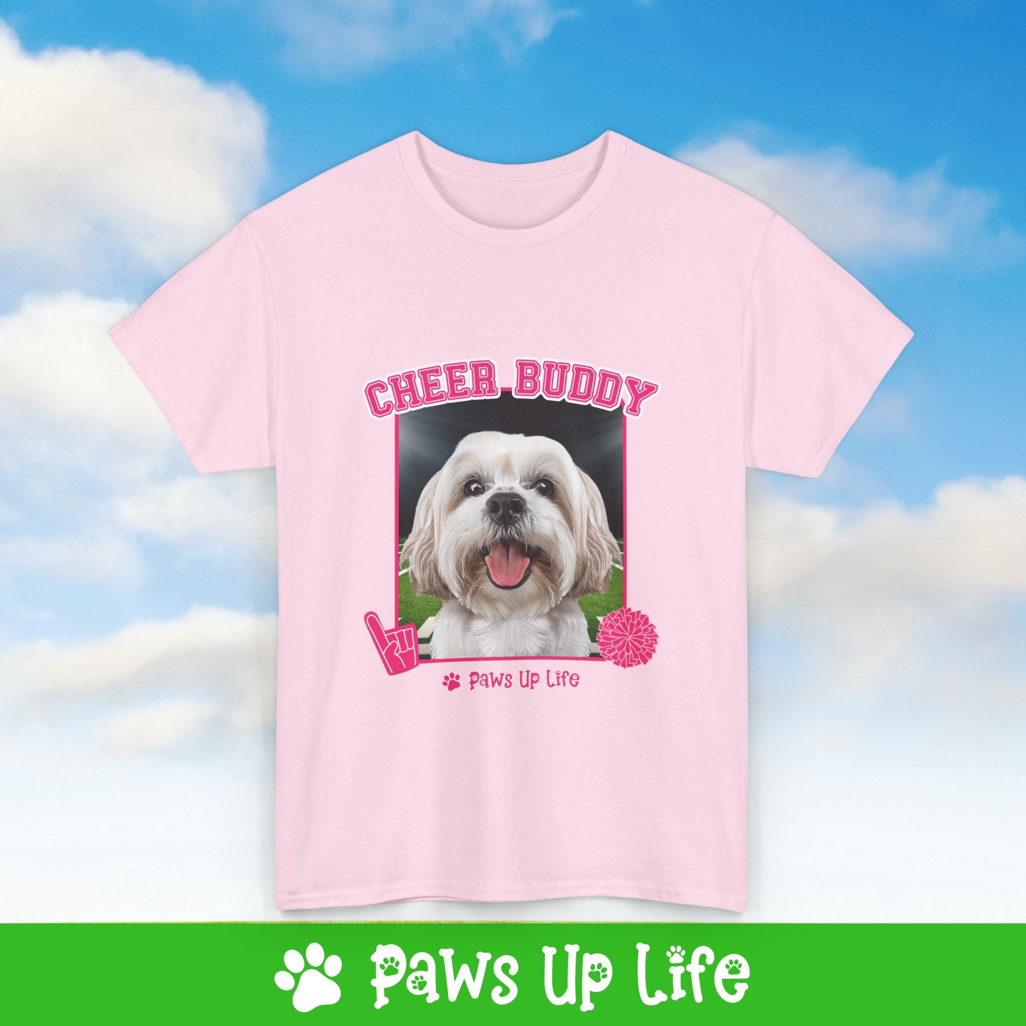 White Lhasa Apso Football Cheer Buddy Cheerleading Dog Tee, Shirt, Unisex Pet Lover Gift, Dog Mom Dad Tshirt, Animal Rescue Advocate, Cute Puppy Graphic Top Classic Collar | Paws Up Life, LLC