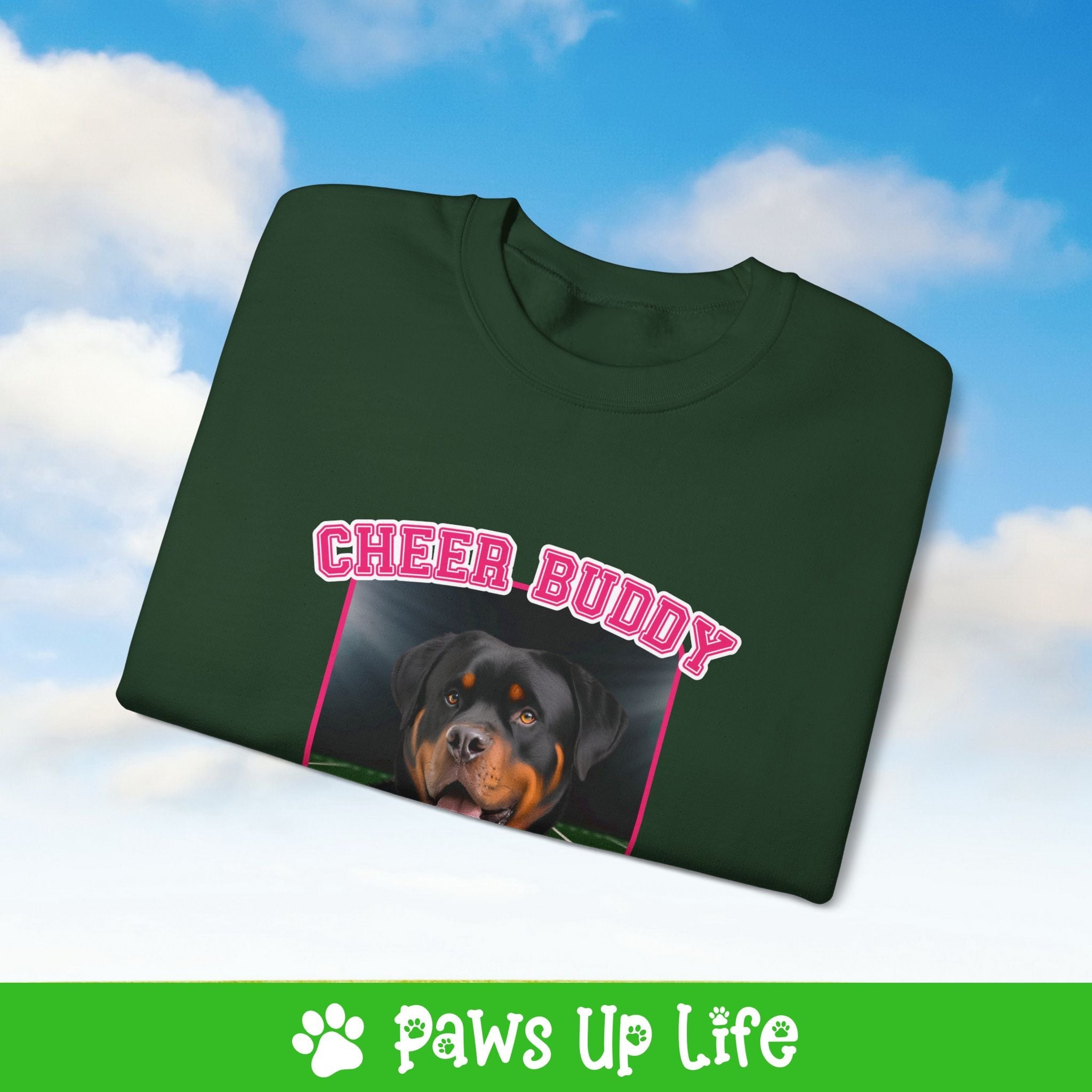 Rottweiler Football Cheer Buddy Cheerleading Dog Crewneck Sweatshirt, Unisex Gift for Animal Lovers, Dog Mom Dad Sweatshirt, Cute Dog Lover Apparel, Fun Pet | Paws Up Life, LLC