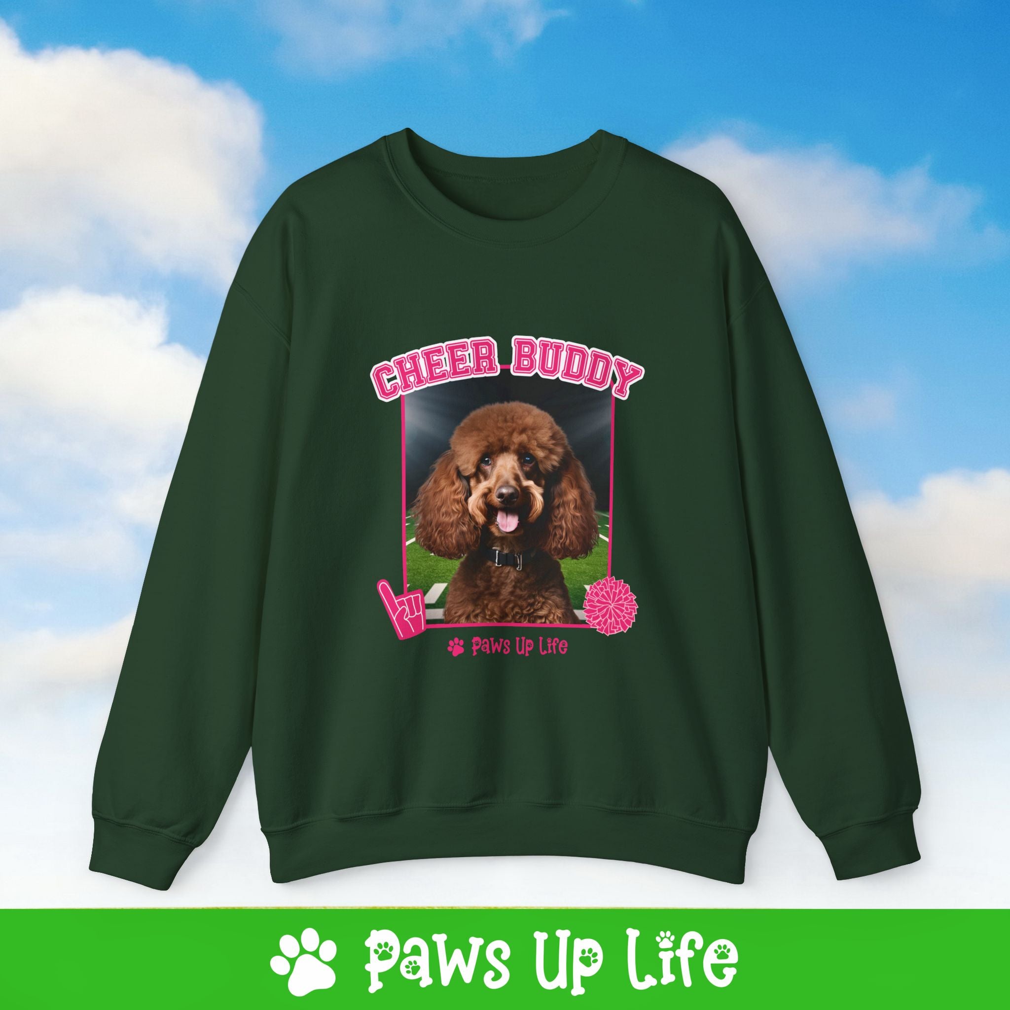 Brown Poodle Football Cheer Buddy Cheerleading Dog Crewneck Sweatshirt, Unisex Gift for Animal Lovers, Dog Mom Dad Sweatshirt, Cute Dog Lover Apparel, Fun Pet