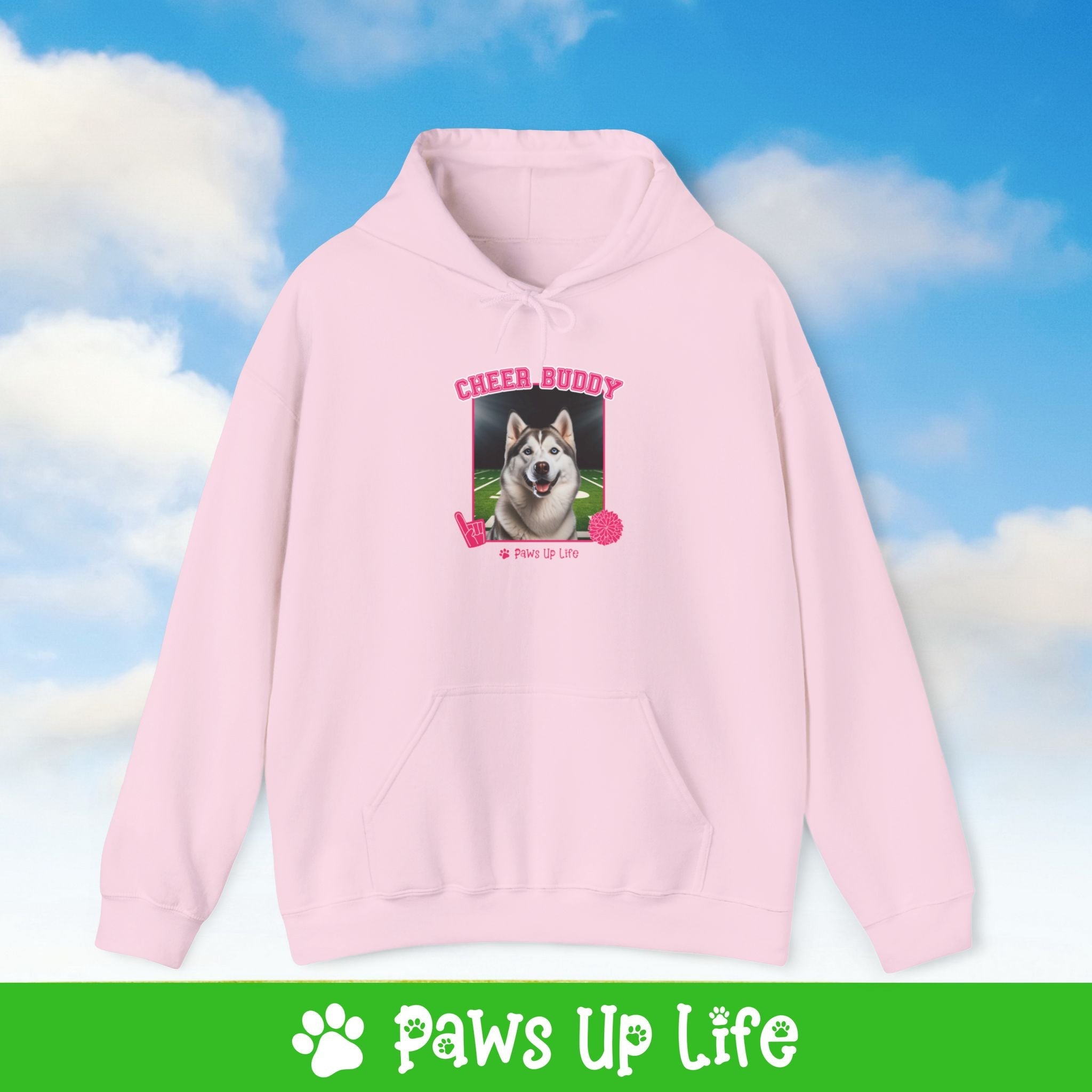 White Siberian Husky Football Cheer Buddy Cheerleading Dog Unisex Hoodie Hooded Sweatshirt Classic Comfy Cotton | Paws Up Life, LLC