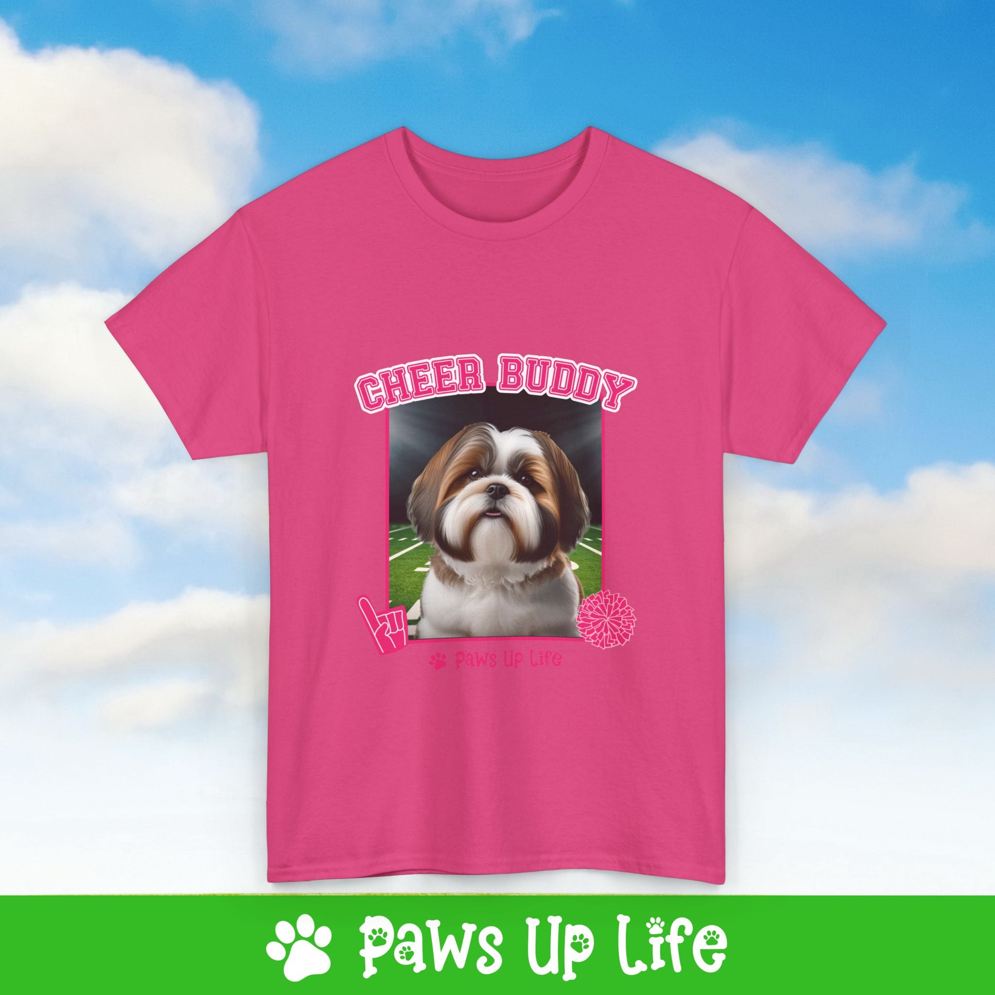 Brown Shih Tzu Football Cheer Buddy Cheerleading Dog Tee, Shirt, Unisex Pet Lover Gift, Dog Mom Dad Tshirt, Animal Rescue Advocate, Cute Puppy Graphic Top Classic Collar | Paws Up Life, LLC