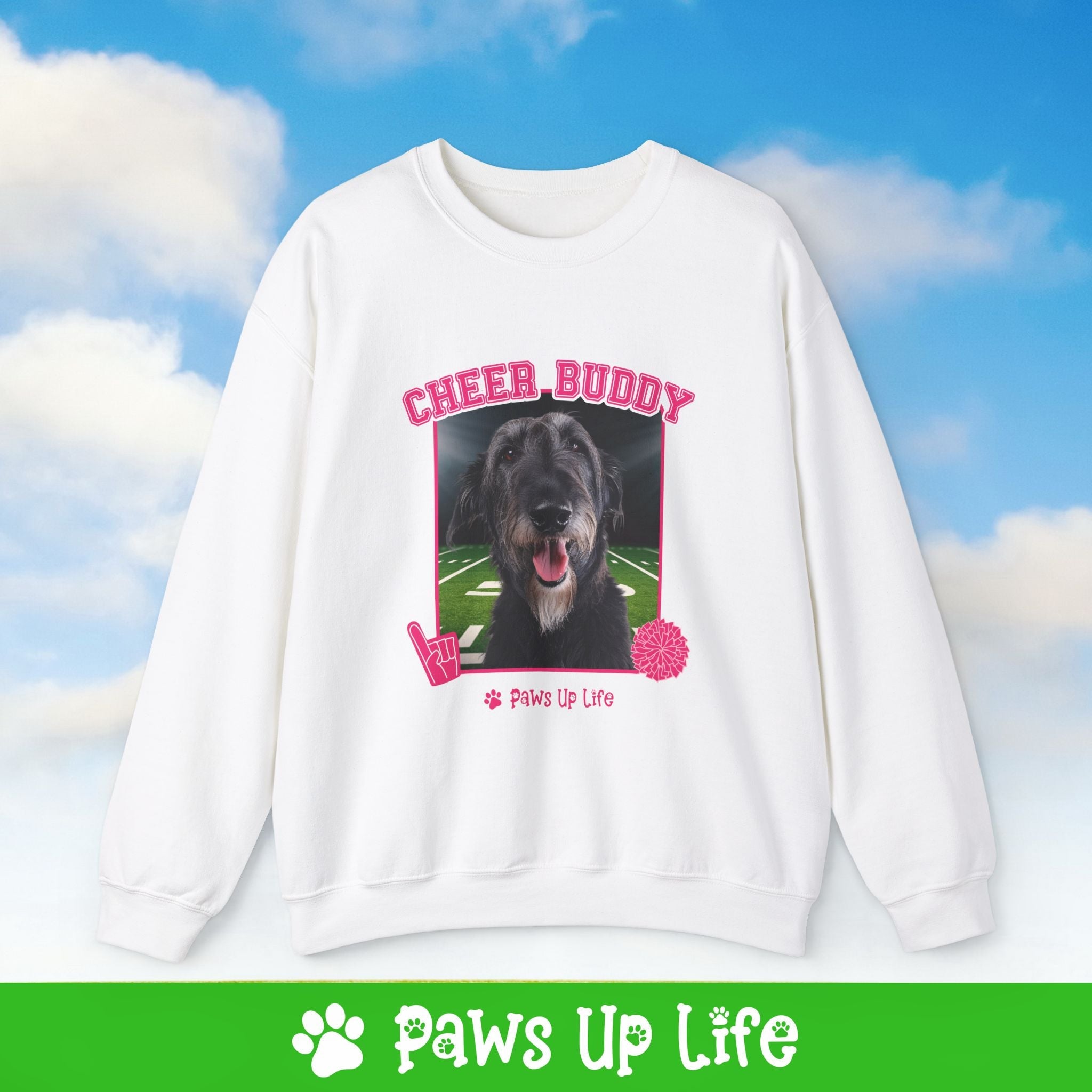 Irish Wolfhound Football Cheer Buddy Cheerleading Dog Crewneck Sweatshirt, Unisex Gift for Animal Lovers, Dog Mom Dad Sweatshirt, Cute Dog Lover Apparel, Fun Pet | Paws Up Life, LLC