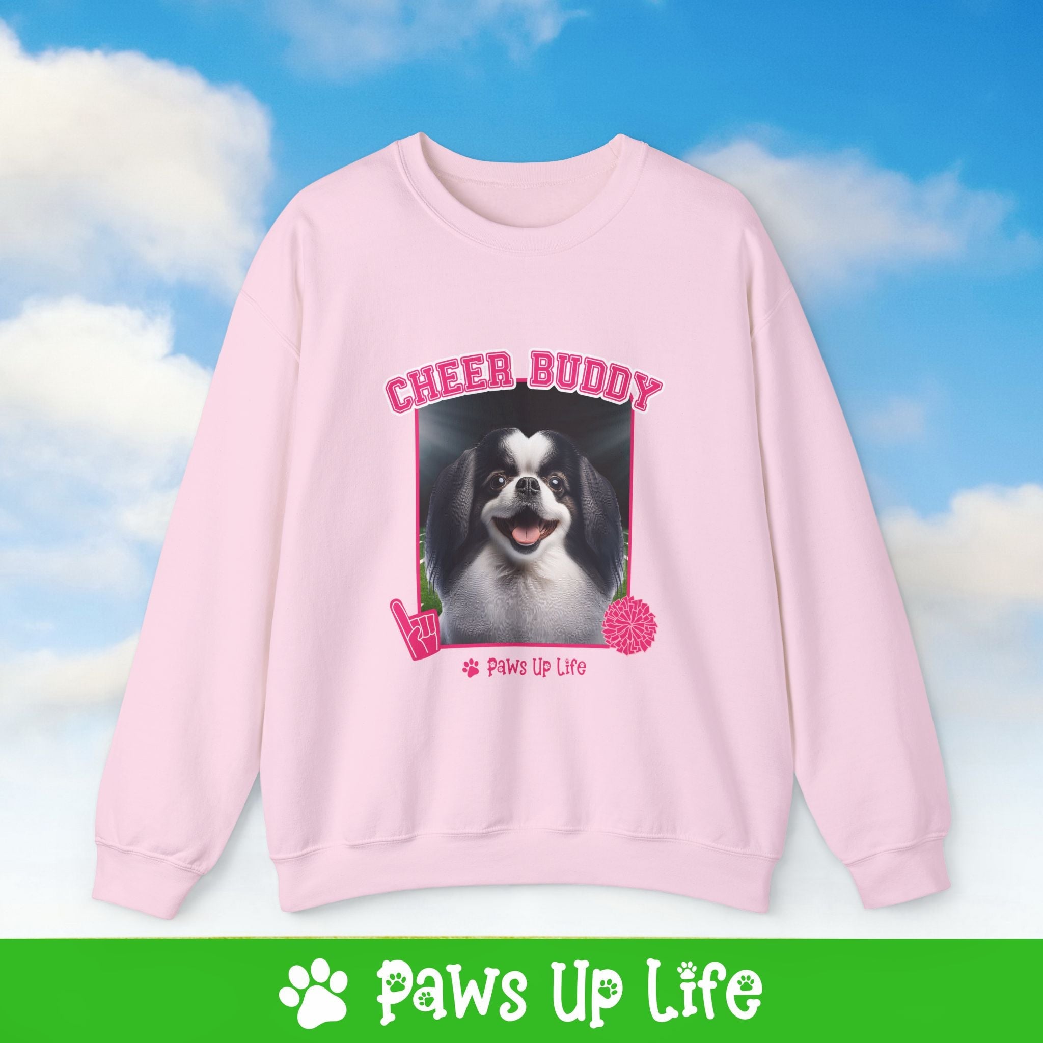 Japanese Chin Football Cheer Buddy Cheerleading Dog Crewneck Sweatshirt, Unisex Gift for Animal Lovers, Dog Mom Dad Sweatshirt, Cute Dog Lover Apparel, Fun Pet | Paws Up Life, LLC