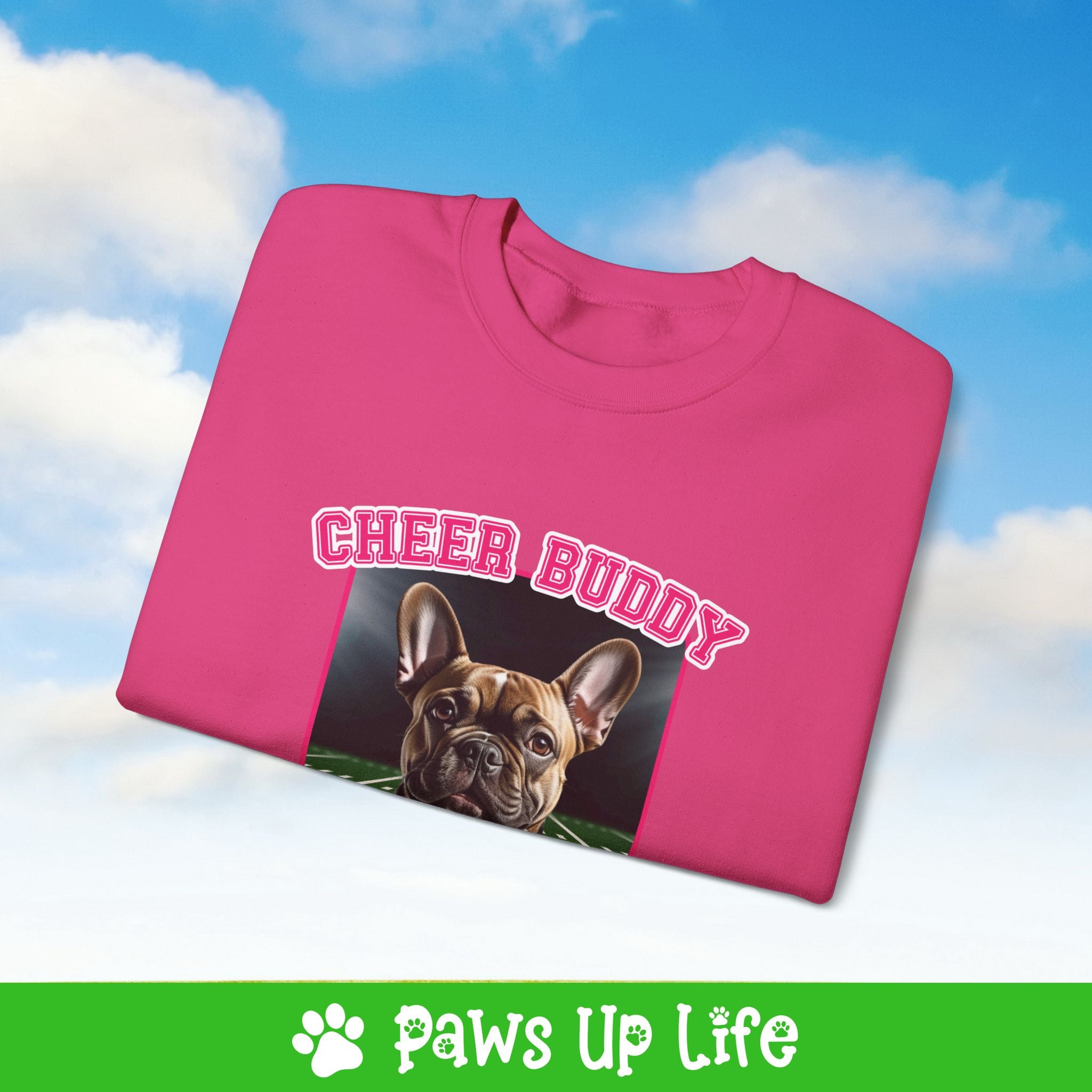 French Bulldog Football Cheer Buddy Cheerleading Dog Crewneck Sweatshirt, Unisex Gift for Animal Lovers, Dog Mom Dad Sweatshirt, Cute Dog Lover Apparel, Fun Pet | Paws Up Life, LLC