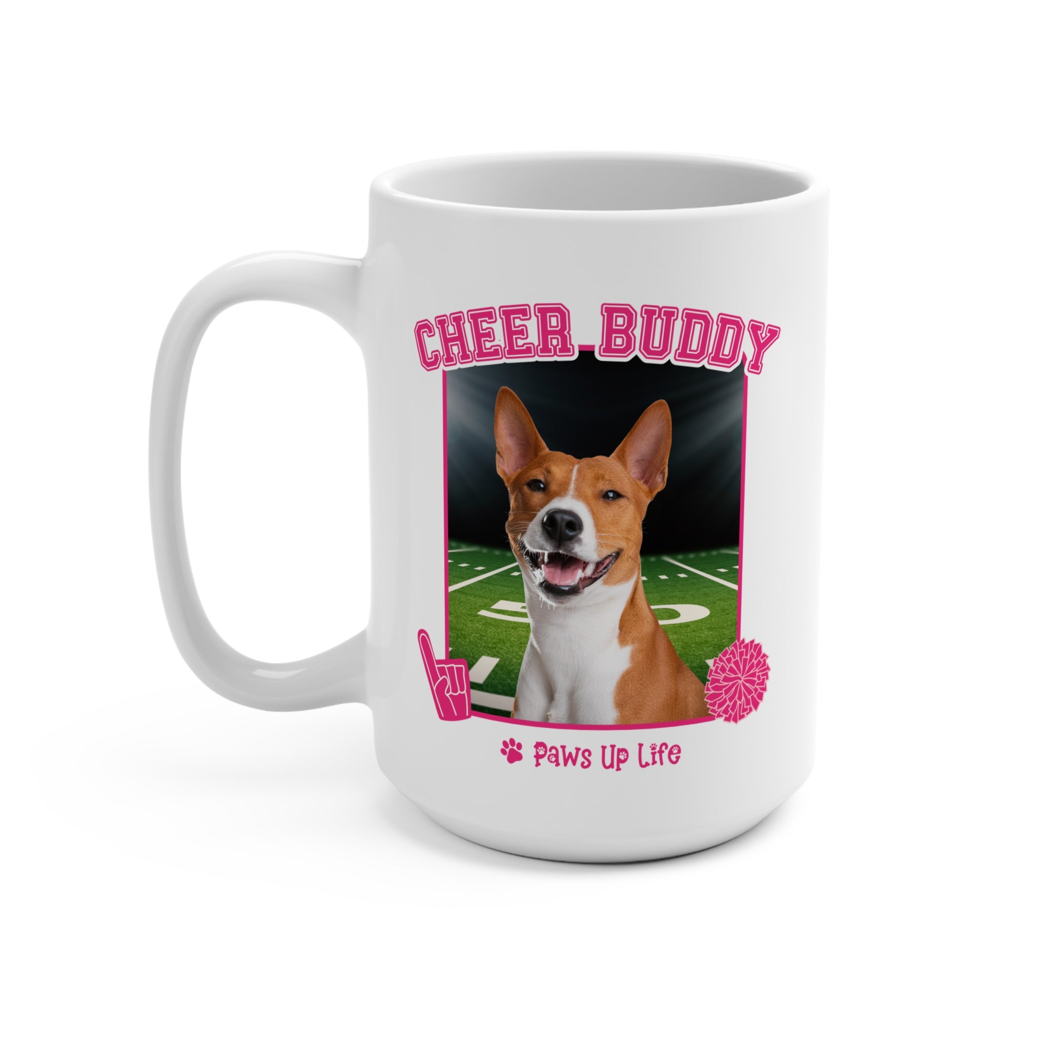 Basenji Cheer Buddy Cheerleading Dog 15oz Large Coffee Mug Ceramic Drinkware Tea Washable | Paws Up Life, LLC