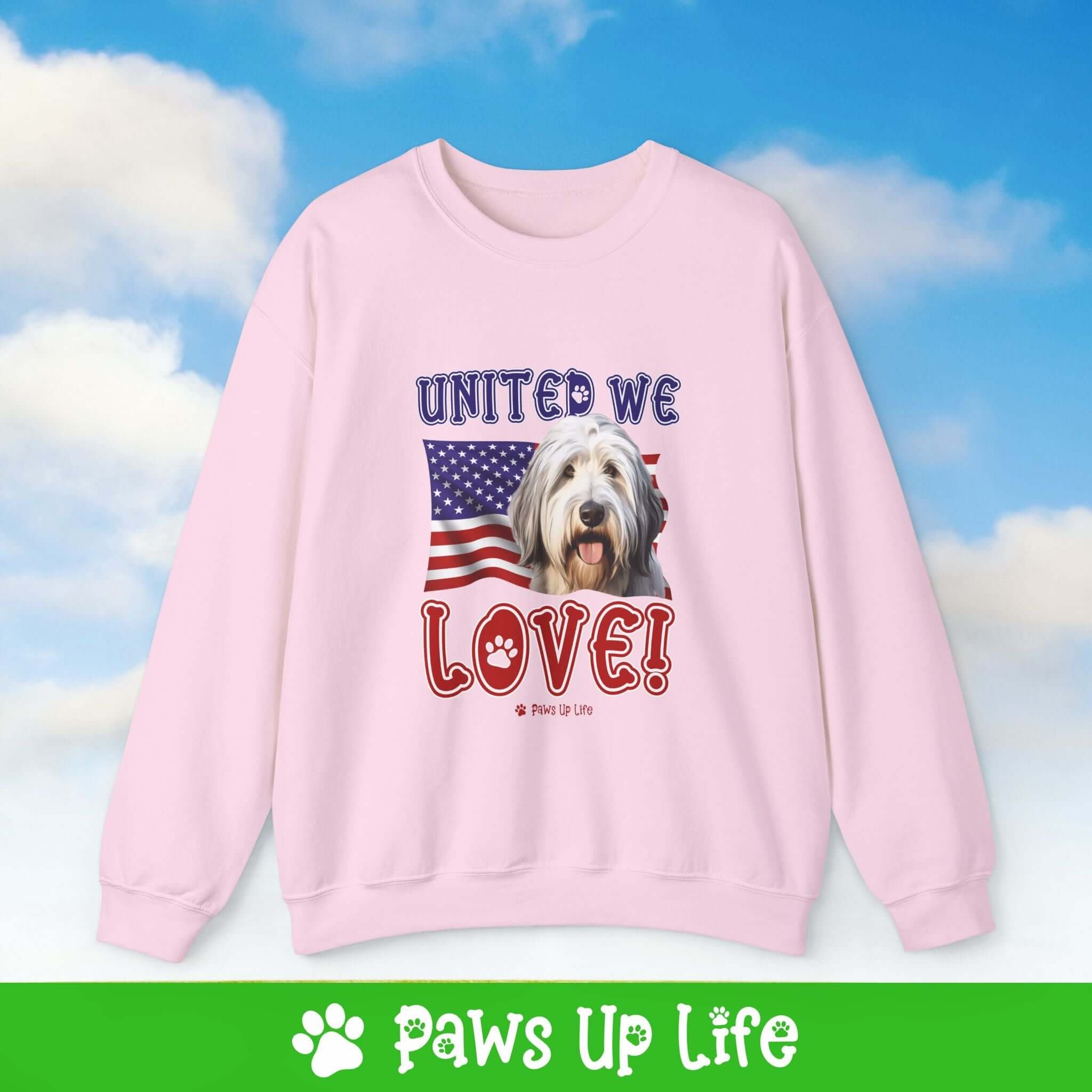 Old English Sheepdog Dog United We Love Dog Crewneck Sweatshirt, Unisex Gift for Animal Lovers, Dog Mom Dad Sweatshirt, Cute Dog Lover Apparel, Fun Pet | Paws Up Life, LLC