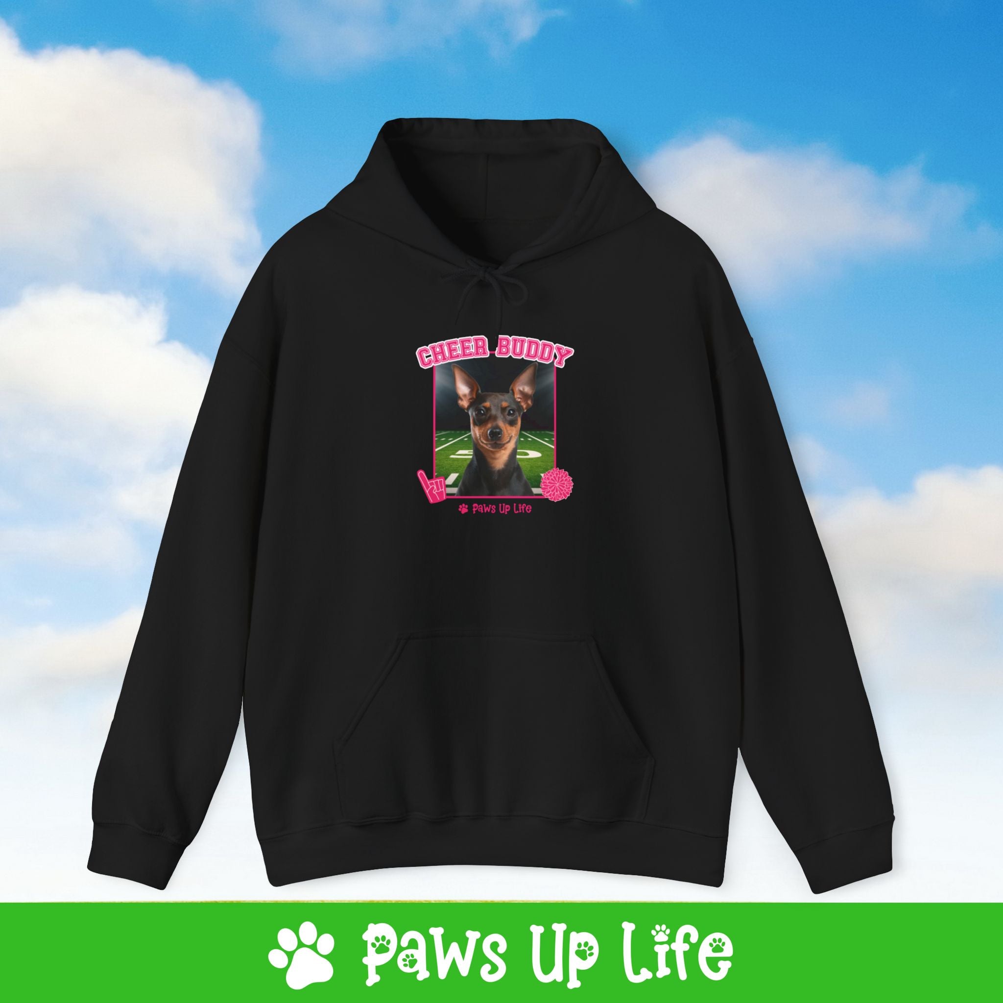 Miniature Pinscher Football Cheer Buddy Cheerleading Dog Unisex Hoodie Hooded Sweatshirt Classic Comfy Cotton | Paws Up Life, LLC