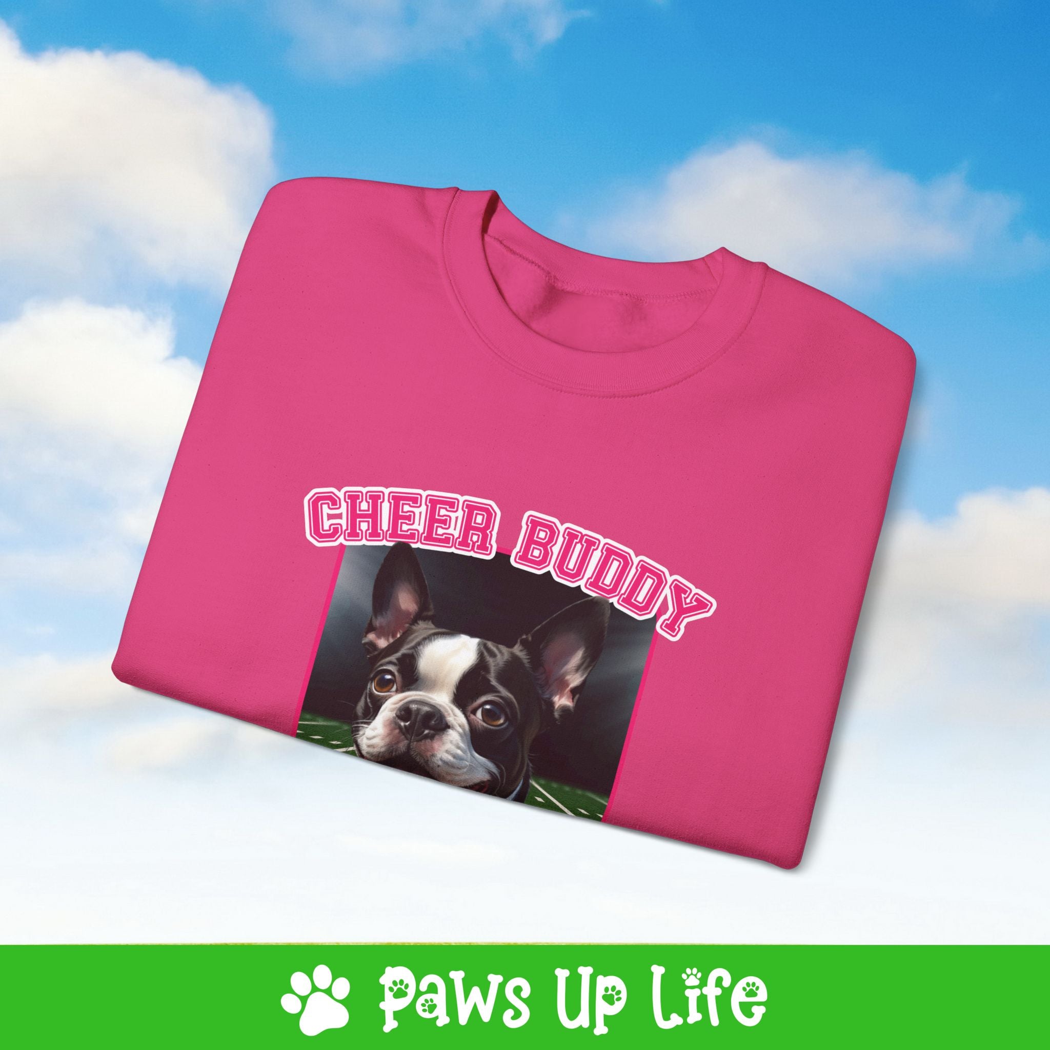 Boston Terrier Football Cheer Buddy Cheerleading Dog Crewneck Sweatshirt, Unisex Gift for Animal Lovers, Dog Mom Dad Sweatshirt, Cute Dog Lover Apparel, Fun Pet | Paws Up Life, LLC