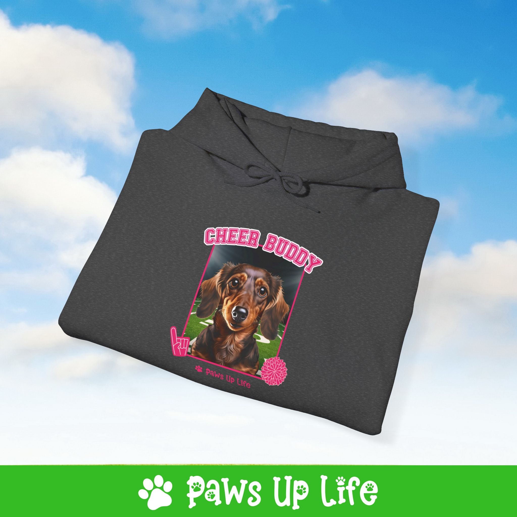 Dachshund Football Cheer Buddy Cheerleading Dog Unisex Hoodie Hooded Sweatshirt Classic Comfy Cotton | Paws Up Life, LLC