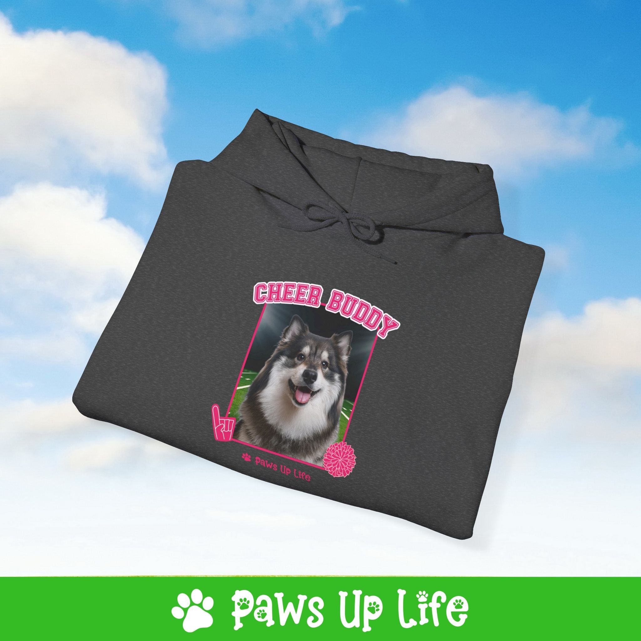 Finnish Lapphund Football Cheer Buddy Cheerleading Dog Unisex Hoodie Hooded Sweatshirt Classic Comfy Cotton | Paws Up Life, LLC