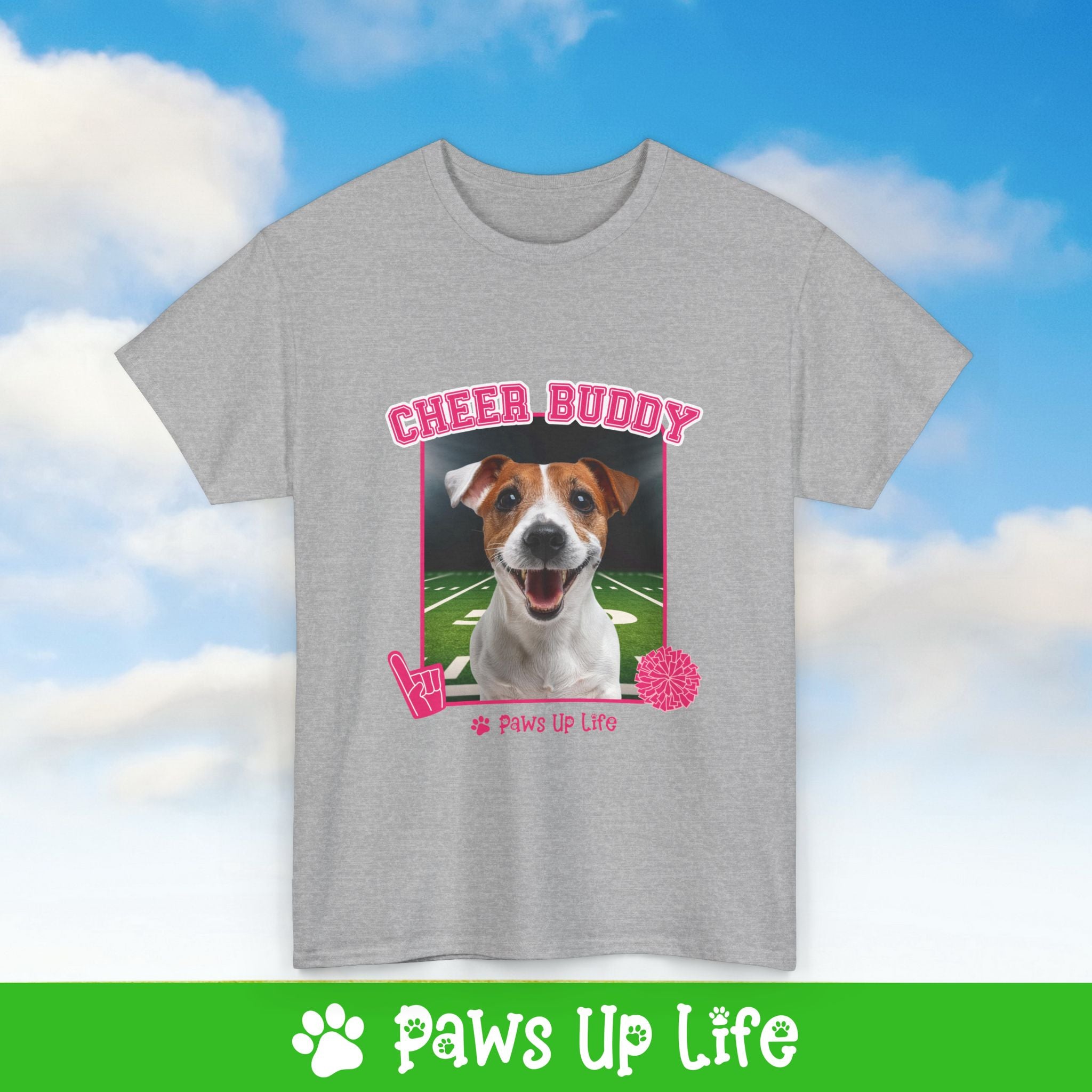 Jack Russell Football Cheer Buddy Cheerleading Dog Tee, Shirt, Unisex Pet Lover Gift, Dog Mom Dad Tshirt, Animal Rescue Advocate, Cute Puppy Graphic Top Classic Collar | Paws Up Life, LLC