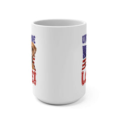 "United We Love" Rhodesian Ridgeback 15oz Ceramic Mug – Fun Patriotic Dog Lover Drinkware, Perfect for Coffee & Tea!