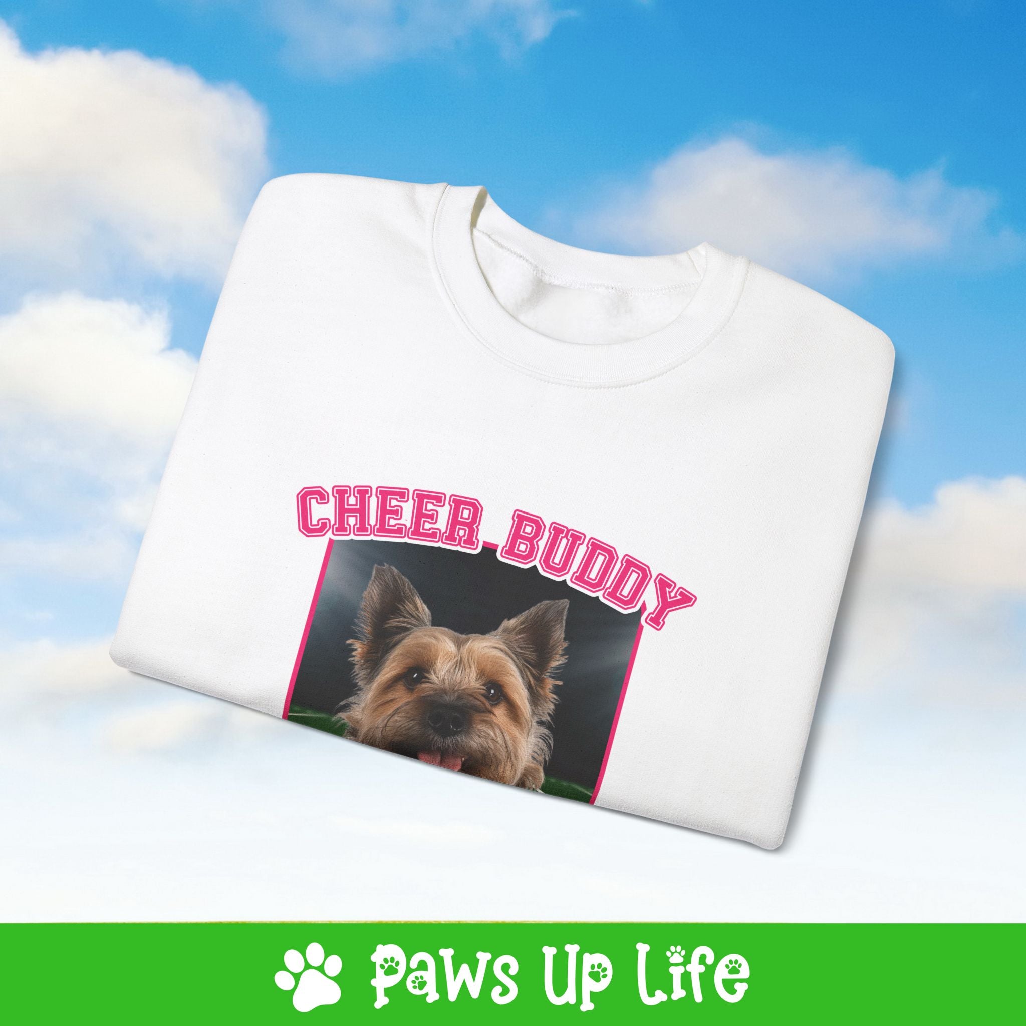 Brown Norfolk Terrier  Football Cheer Buddy Cheerleading Dog Crewneck Sweatshirt, Unisex Gift for Animal Lovers, Dog Mom Dad Sweatshirt, Cute Dog Lover Apparel, Fun Pet | Paws Up Life, LLC